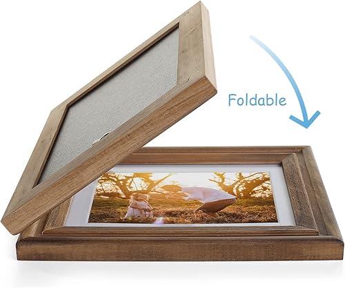 Miniatura 9 de Portarretratos de madera doble con bisagras de 5 x 7 pulgadas, vertical y horizontal, en veta de madera envejecida, pantalla de 4 x 6 pulgadas con
