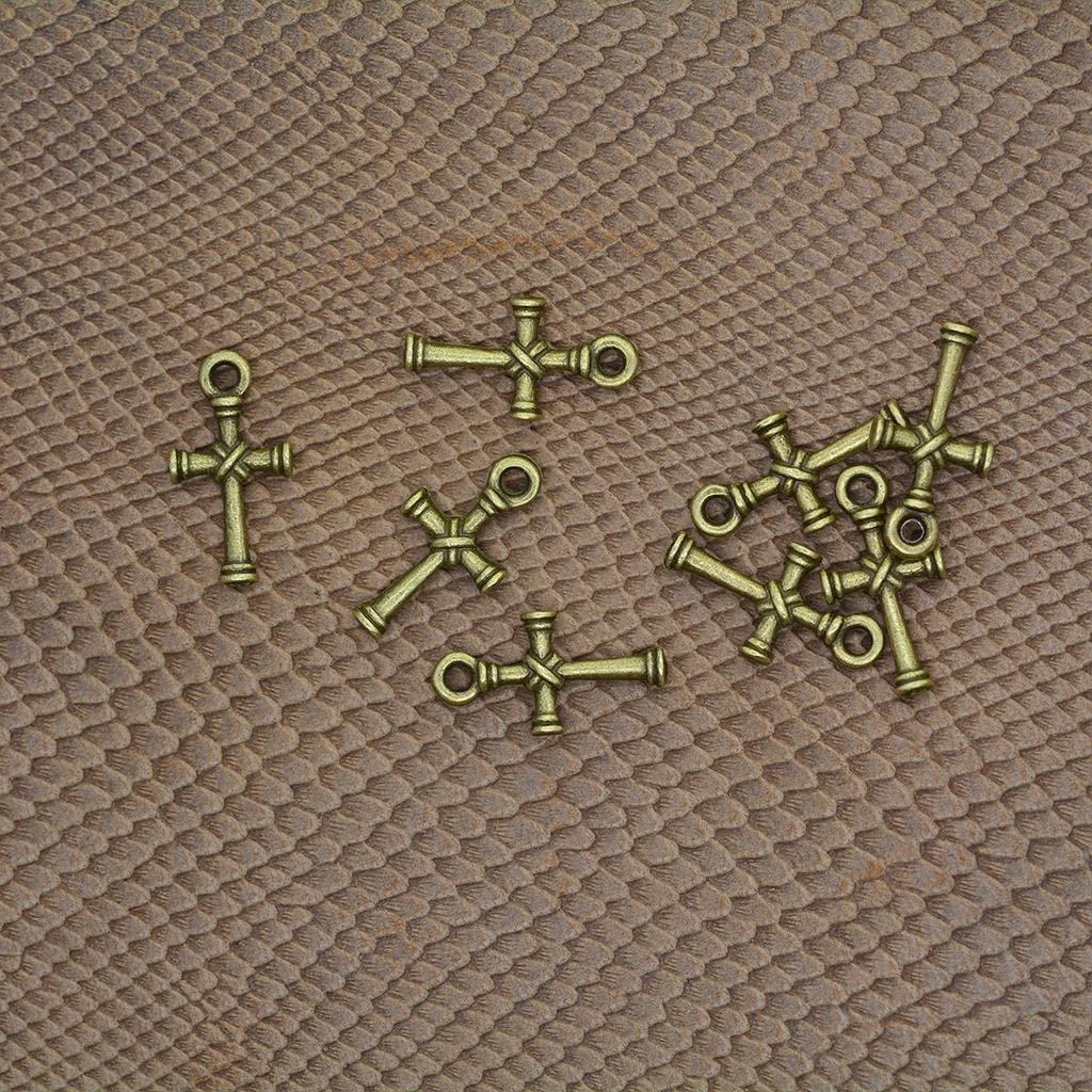 Religious 3D X Knot Cross Charms - 21 X 11 Mm - Pack of 50 - Metal Antique Bronze Colors, Tiny Cross Pendants Ancient Bronze Jewelry Findings Beads DIY Craft Supplies