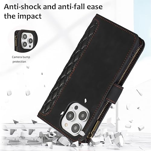 Miniatura 7 de Asuwish Funda de teléfono para iPhone 13 Pro de 6.1 pulgadas con protector de pantalla de vidrio templado y correa para la muñeca, cremallera