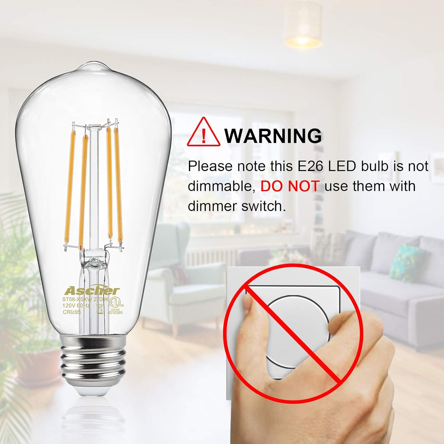 Gеt Chеар Prісе Ascher Vintage LED Edison Bulbs 60 Watt Equivalent, Eye Protection Led Bulb with 95+ CRI, Bright Warm White 2700K, Non-Dimmable, ST58 Antique LED Filament Bulbs, E26 Medium Base, Pack of 6