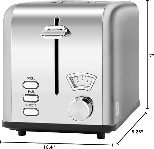 Miniatura 9 de Simple Deluxe Tostadora de acero inoxidable de 2 rebanadas con ranura de 1.5 pulgadas de ancho y bandeja extraíble para migas, 5 opciones de sombra