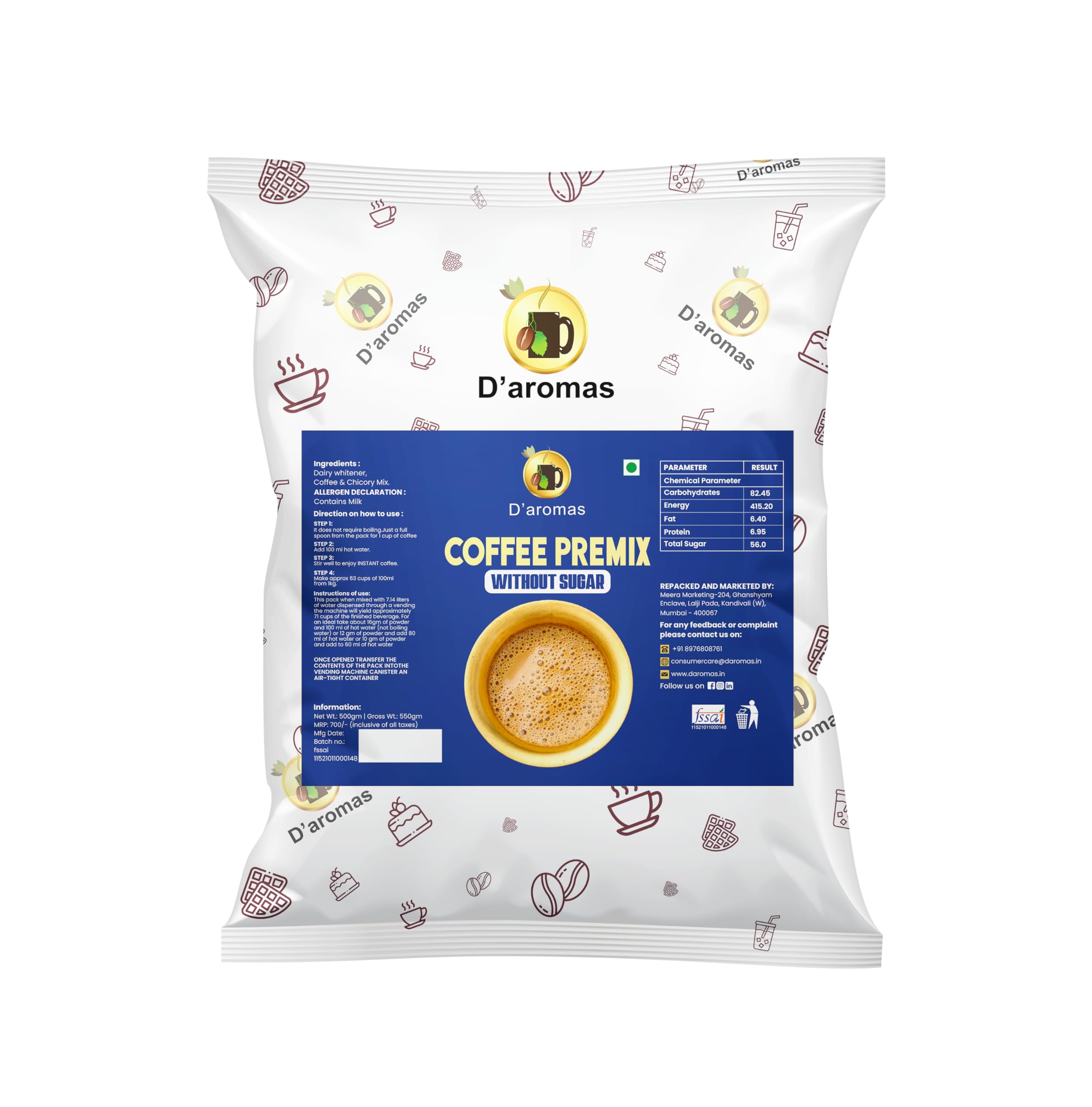 Daromas Instant SugarFree Coffee Powder Premix 1.5kg, Instant Premix Coffee, With Rich Aroma & Balanced Flavour & Taste For Vending Machine, Ideal For Hotels & Café (Each 500gm) (Pack Of 3) (B0CSP5W9H5) Amazon Price History, Amazon Price Tracker