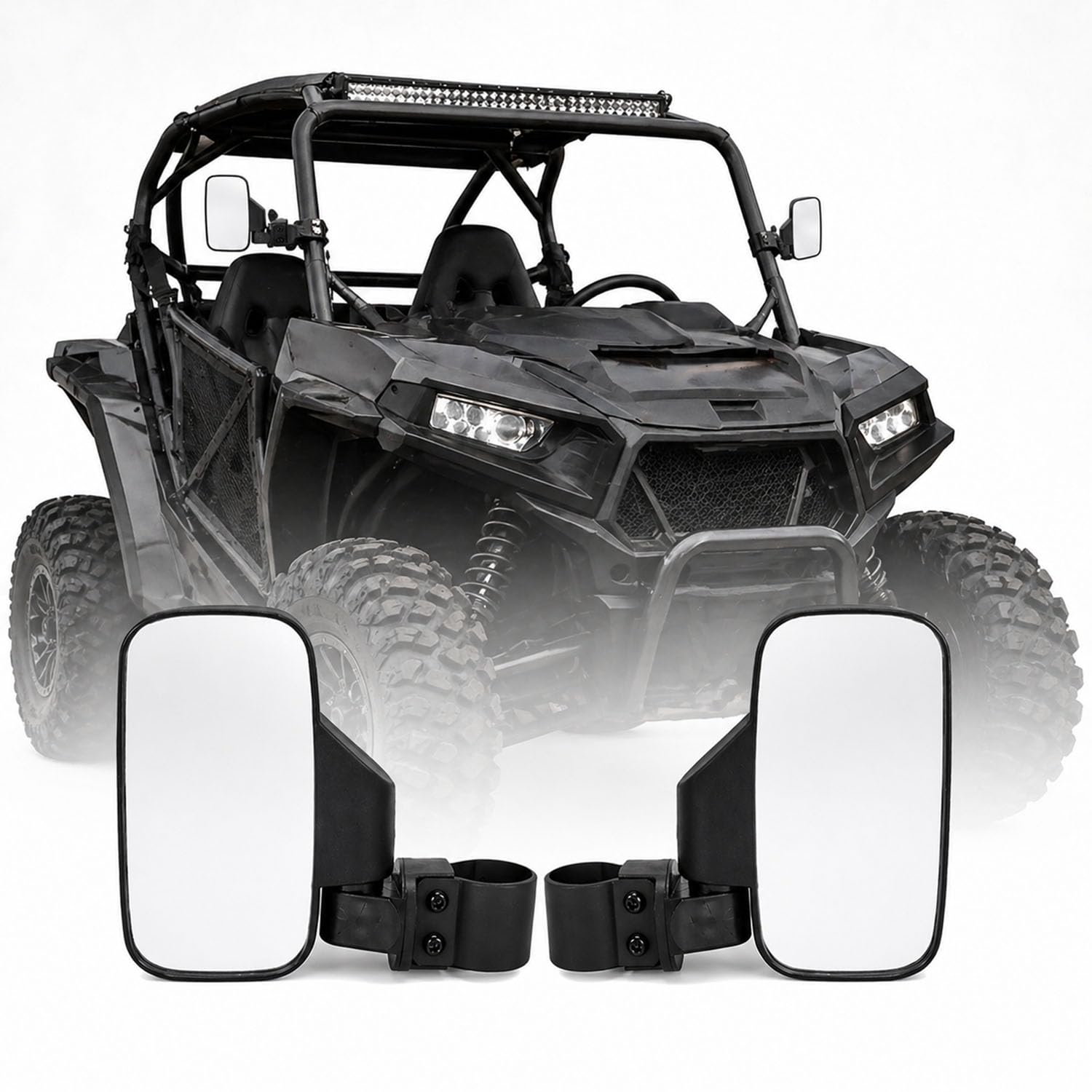 YAZVNTO UTV ATV Side Mirrors Roll Cage for Polaris RZR RS1 2018–2021 Rear View Mirrors Adjustable 360° Wide Angle Convex Off Road Mirrors Accessories,Black Style