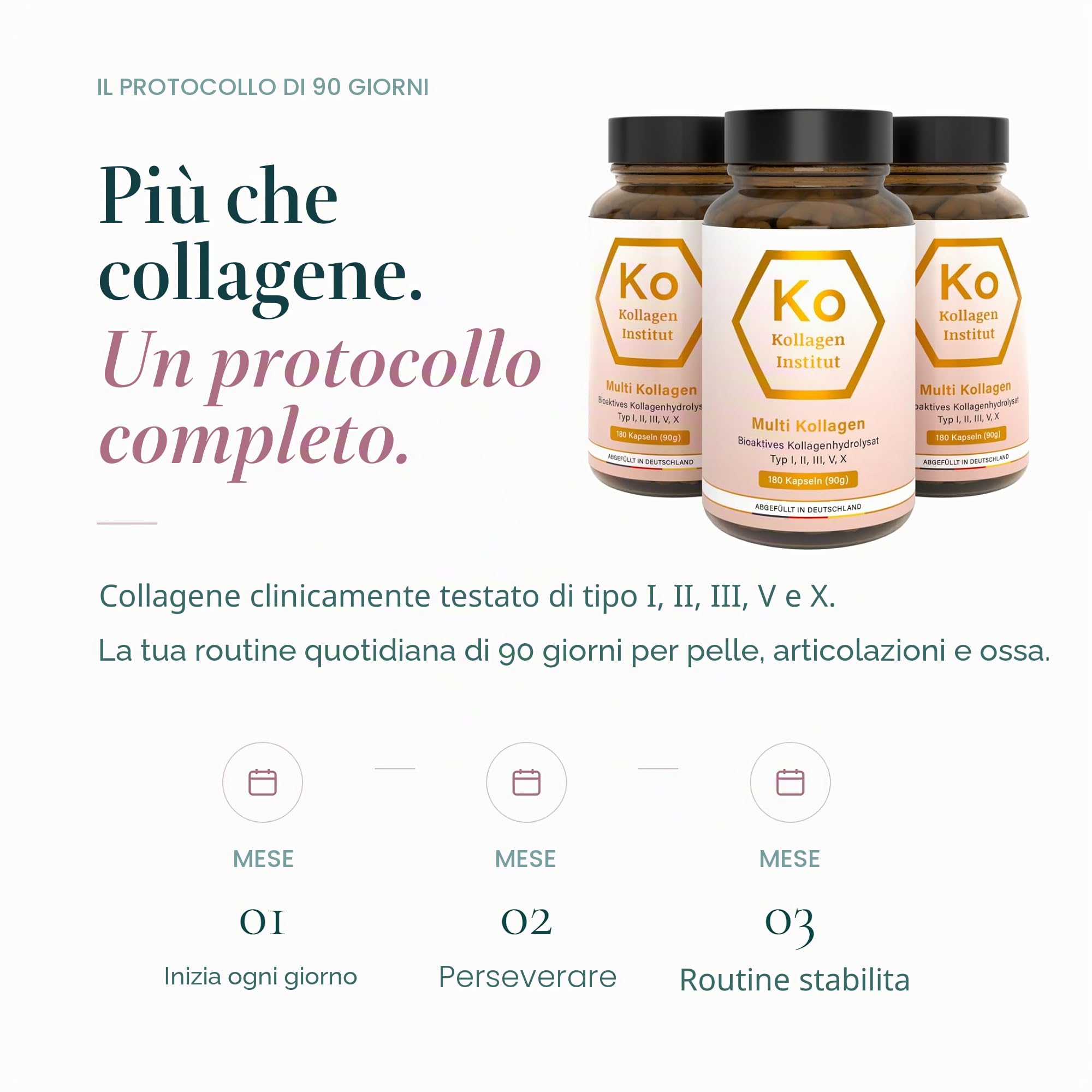 Kollagen Institut Capsule multi collagene – 540 capsule (3 mesi), peptide di collagene in polvere ad alto dosaggio, idrolizzato di collagene bioattivo tipo 1, 2, 3, 5, 10, per bellezza, pelle, capelli