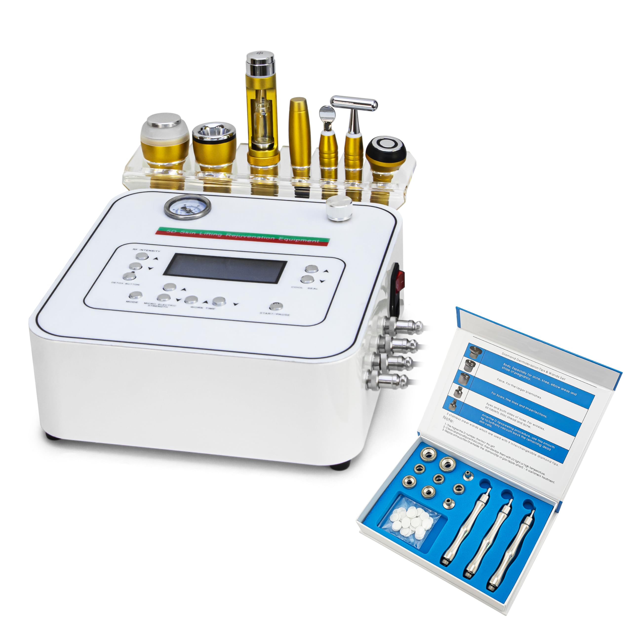 7 in 1 Facial Care Device Face Lifting Firming Wrinkle Removal Skin Texture Improvement Multi-Functional Dermabrasion Microcurrent Vacuum Skin Management Beauty Equipment for Salon Elitzia ETJK097