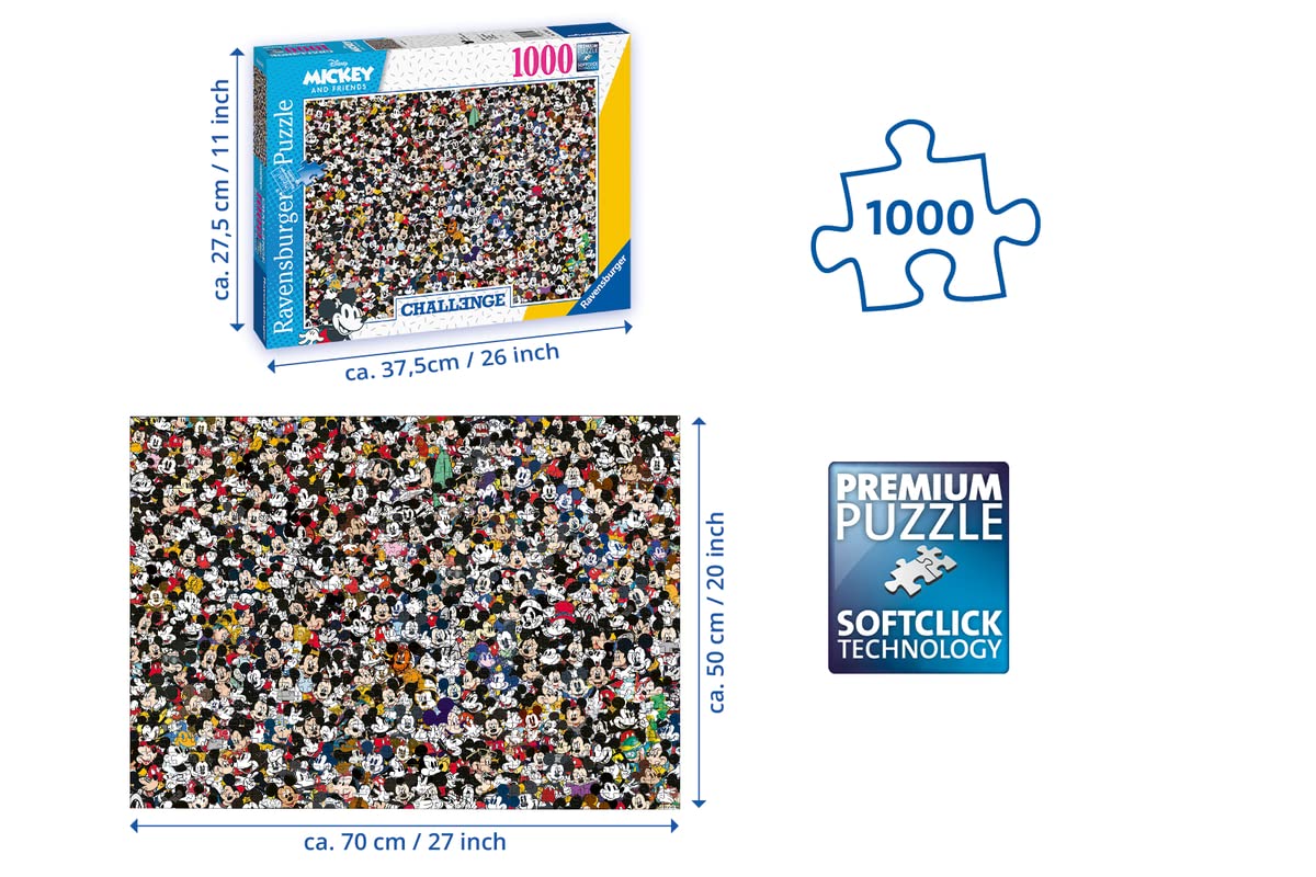 Ravensburger Puzzle 1000 Piezas Mickey Challenge – 70x50 Cm, Para Adultos Y Niños +14 Años, Con Tecnología Soft-Click Y Cartón Reciclado