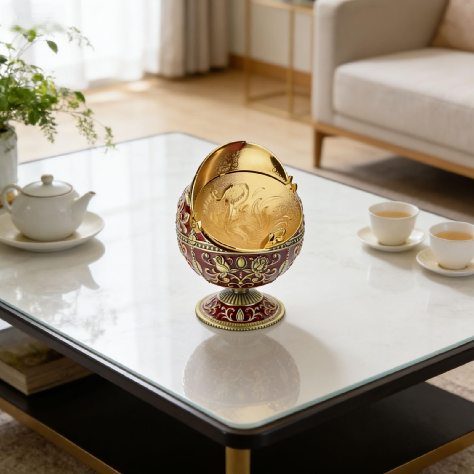 Cenicero de bola de metal con diseño antidispersión, decorativo para uso en interiores, esencial para el hogar, cenicero de metal multiusos