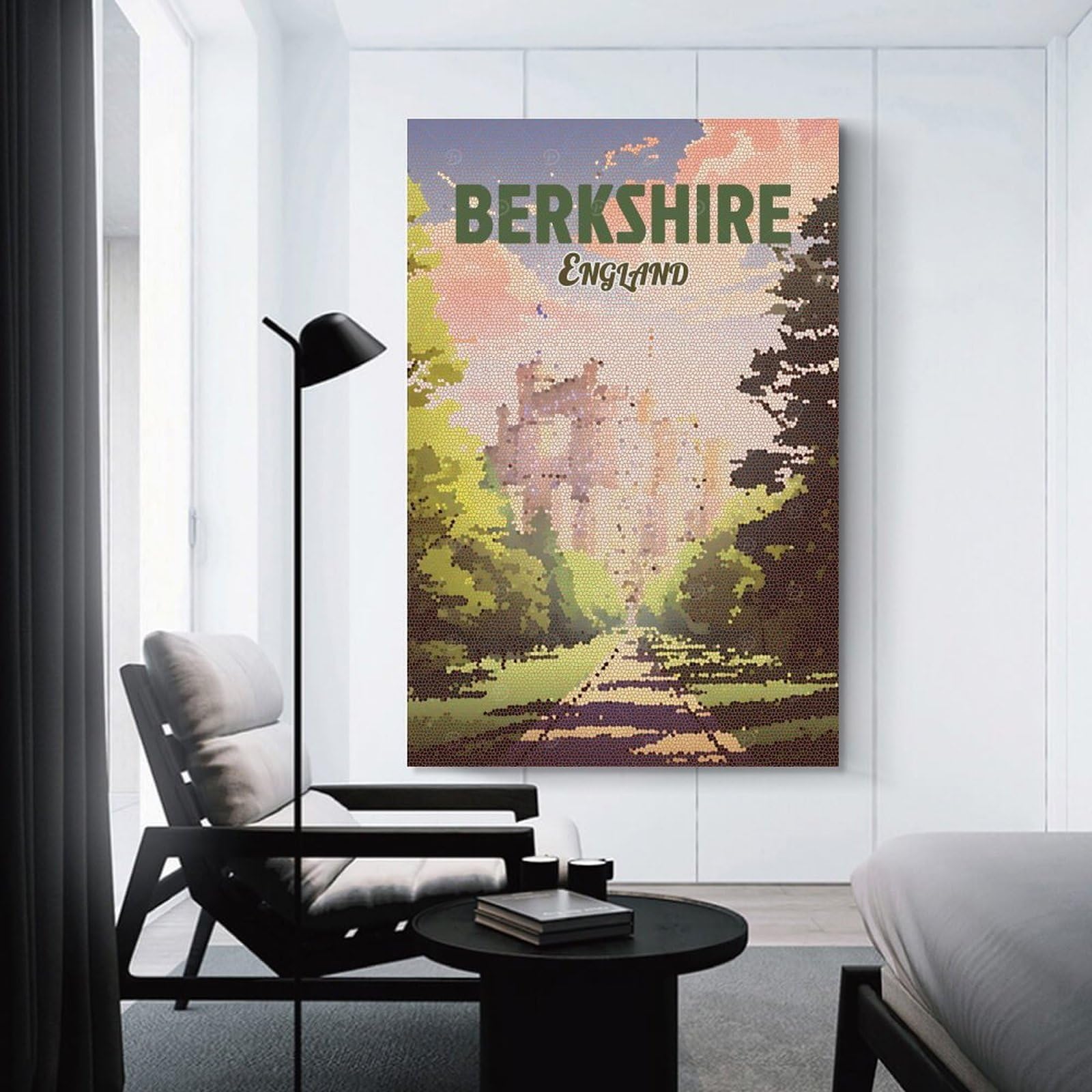 Junmoney Berkshire England Mosaic Travel Canvas Wall Art, 08x12inch(20x30cm), for Bedroom Decor, Cosy Corners Or Studios, Stylish Decor for A Restful Room Update