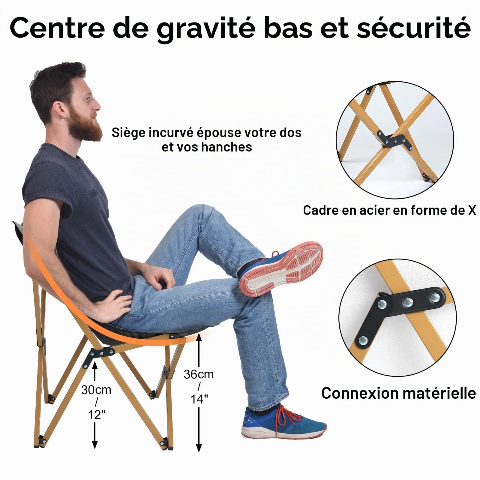 Chaise Pliante Camping avec Sac de Transport, Chaise de Camping Confortable pour Adultes, Siège Pliable Portable Léger pour Plage Pêche Jardin Pique Nique, Beige&Marron