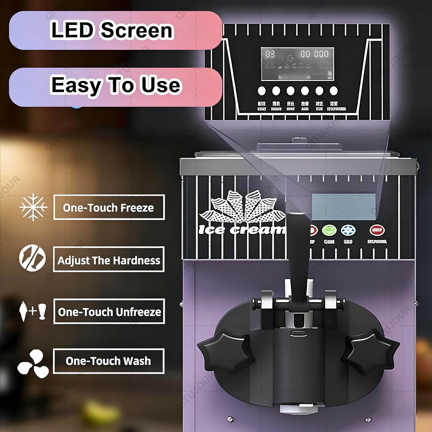 Machine à Glace Italienne Professionnelle De Comptoir En Acier Inoxydable, Mono-Parfum, Panneau LED, 4-5 Kg/H, 80-100 Pièces/H, Idéale Pour Restaurants, Boutiques Et Snacks(Purple)