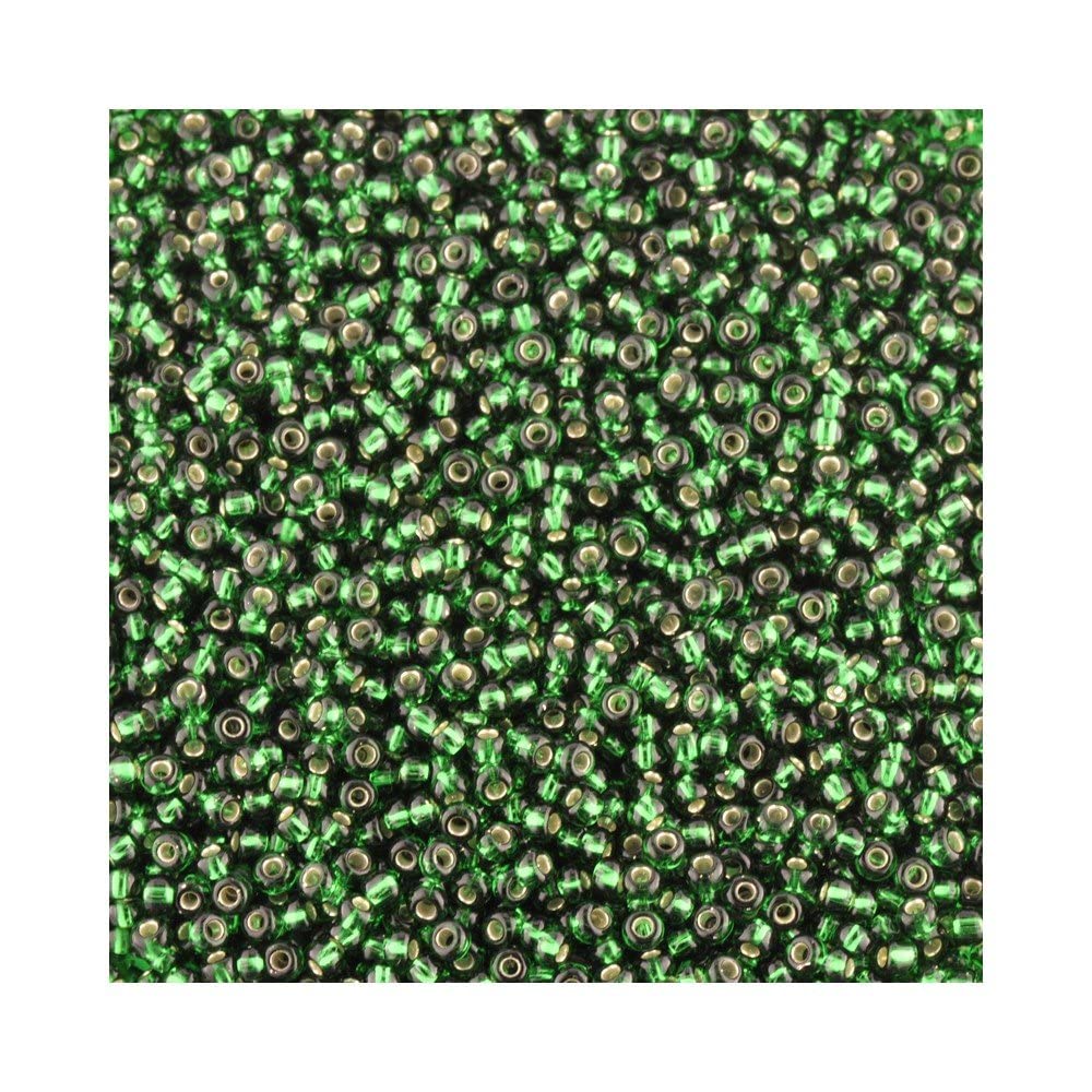 Size 11 Seed Beads Silver Lined Green Qty 100 Grams