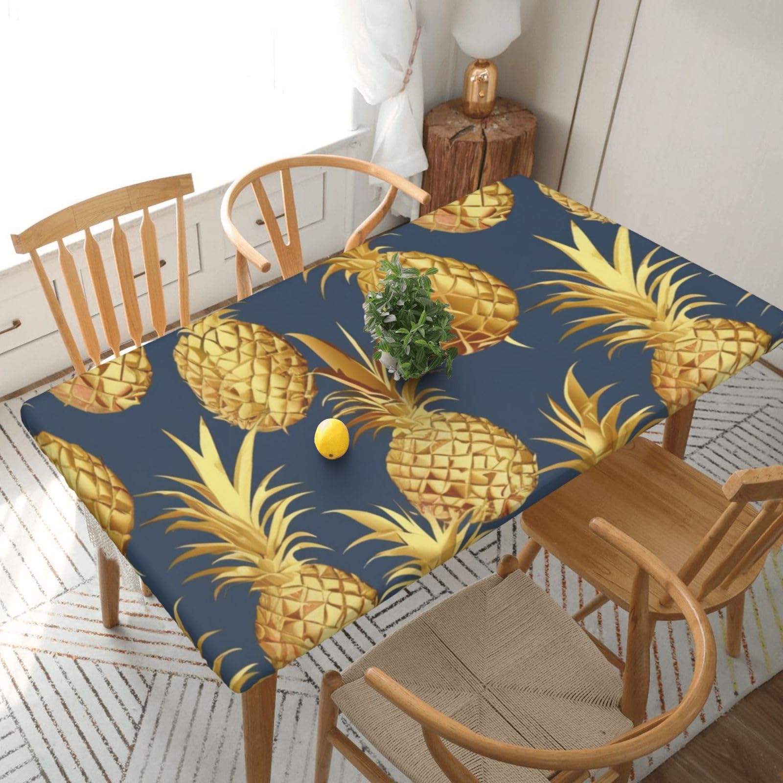 WPKJU Gold Pineapple Background Printed Tablecloths 5ft Rectangular Table Covers Washable Polyester Decorative Table Cloth for Dining Table Picnic Wedding