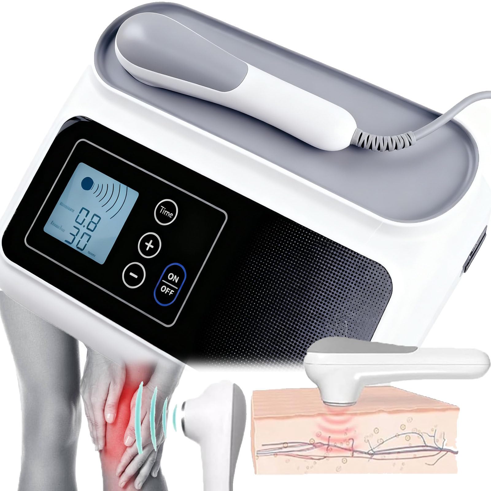 Strumento per Fisioterapia Ad Ultrasuoni, Dispositivo Portatile per Alleviare Il Dolore, 5 Livelli di Intensità Regolabili/Timer, Spalle, Lombare, Braccia, Attrezzatura per Fisioterapia