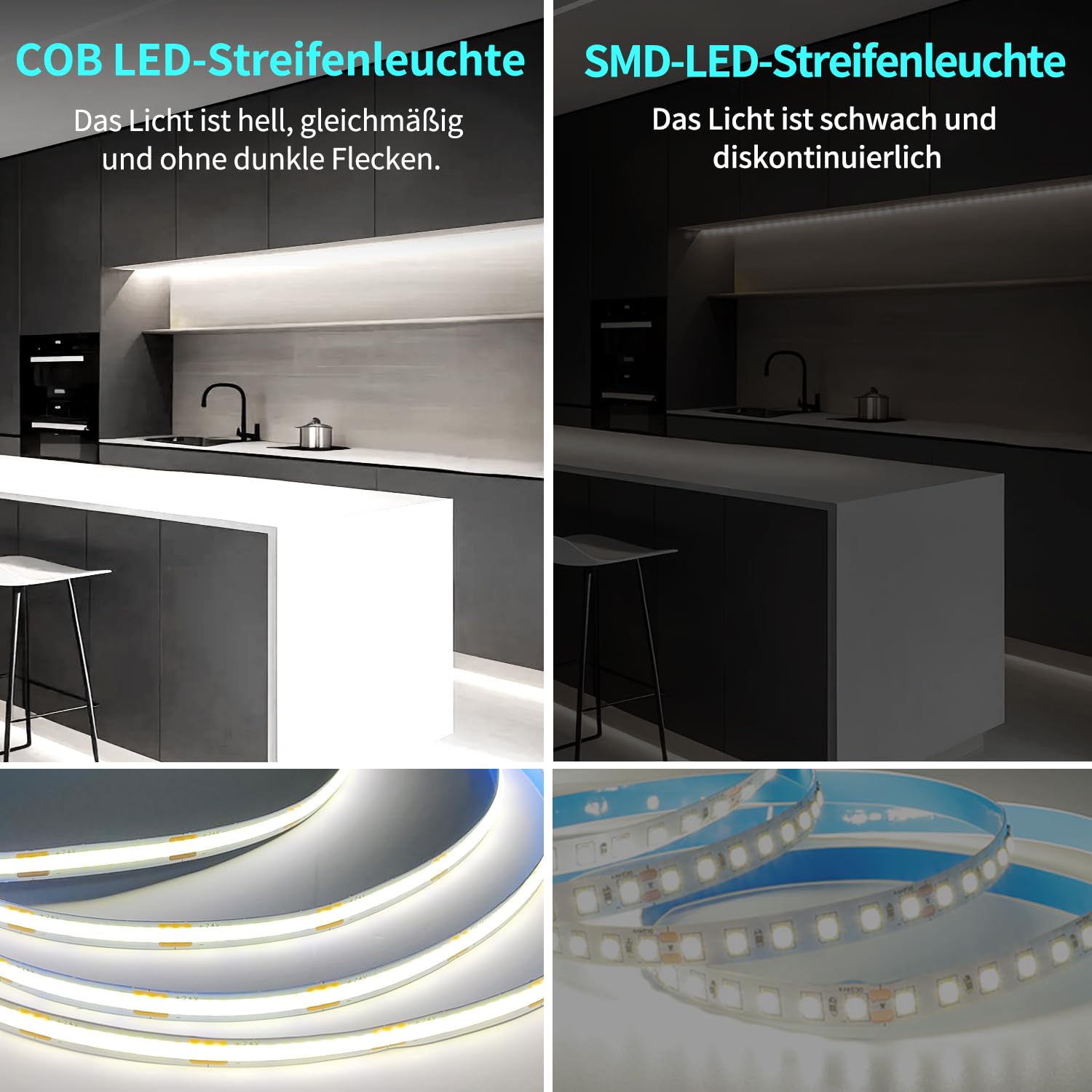 Striscia LED COB da 15 m, con telecomando, controllo tramite app | Striscia LED COB da 24 V CC, 6000 K, flessibile, dimmerabile, utilizzabile in camera da letto, stanza, decorazione fai da te