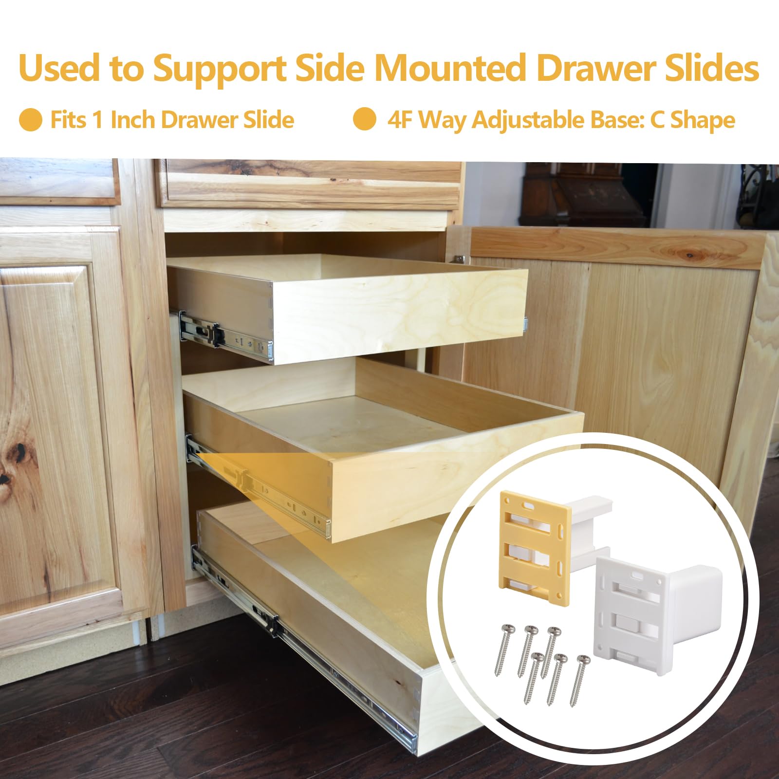 2 Pack Drawer Slide Socket Set, Drawer Track Back Plate, Cabinet Drawer Slides, Rv Drawer Hardware, Cabinet Hardware, Drawer Rail Bracket with 6 Screws, Fits 1 Inch Drawer Slide, C-Shaped