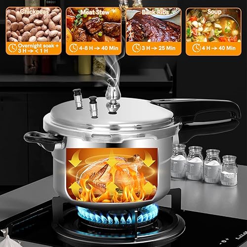 Miniatura 6 de BreeRainz Olla a presión de 53 cuartos de galón lata a presión compatible con inducción de 10 PSI con base recubierta de acero inoxidable de panal