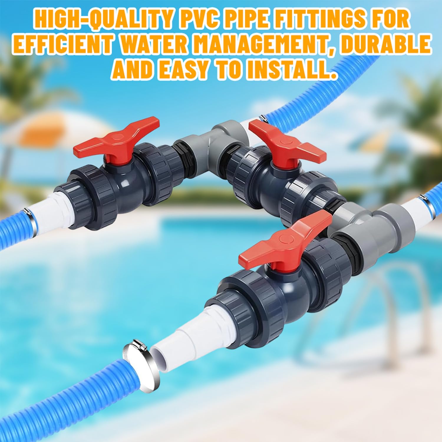 Bypass Set für Wärmepumpen Ø 50 mm, Pool Anschluss Set inkl. 32mm & 38mm Schläuchen und Adaptern, Pool Solarweiche für Poolheizung, Schwimmbecken Wärmepumpe und Solaranlagen
