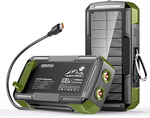 Cargador solar de 73200 mAh, cargador portátil para portátil con entrada USB-C de 100 W, cables integrados, banco de energía de manivela para