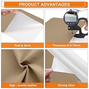 Cahomo Self-Adhesive Leather Repair Patches,8x11 inch Leather Tape for Couches,Vinyl Repair Kit for Furniture,Drivers Car Seats,Handbags,Jackets Dark Beige