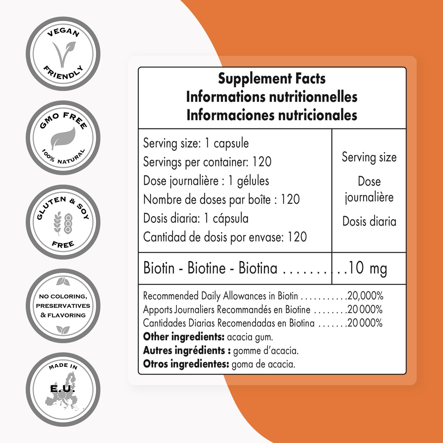 Supersmart - Biotin 10,000mcg / 10g per Day (High Potency) - Vitamin B7 Biotin Supplement - Healthy Hair, Skin & Nails | Non-GMO & Gluten Free - 120 Vegetarian Capsules — Amazon image 4