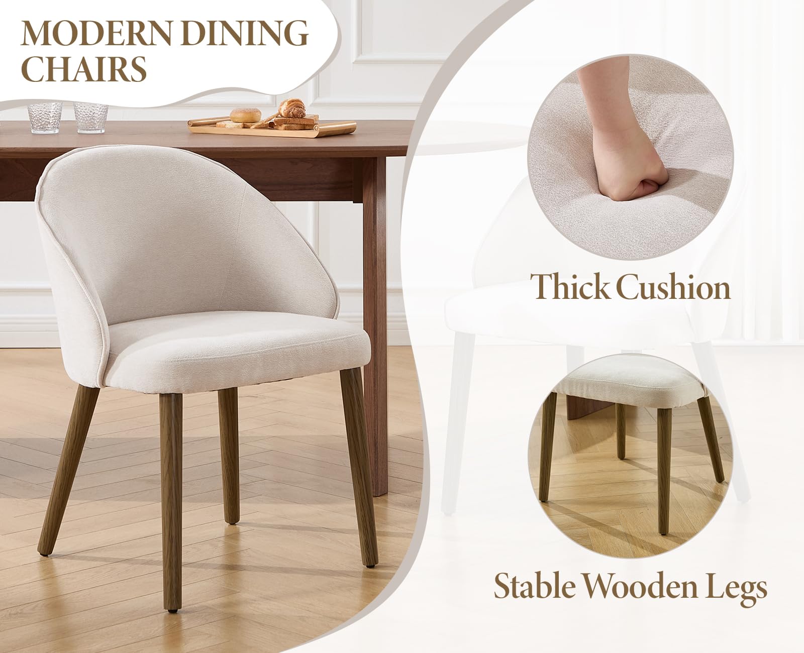 Ya-Home Set di 2 Sedie da Pranzo in Tessuto Sedie Cucina Moderne Poltroncine da Cucina con Gambe in Legno Massiccio Sedie Imbottite per Sala da Pranzo/Soggiorno, Beige