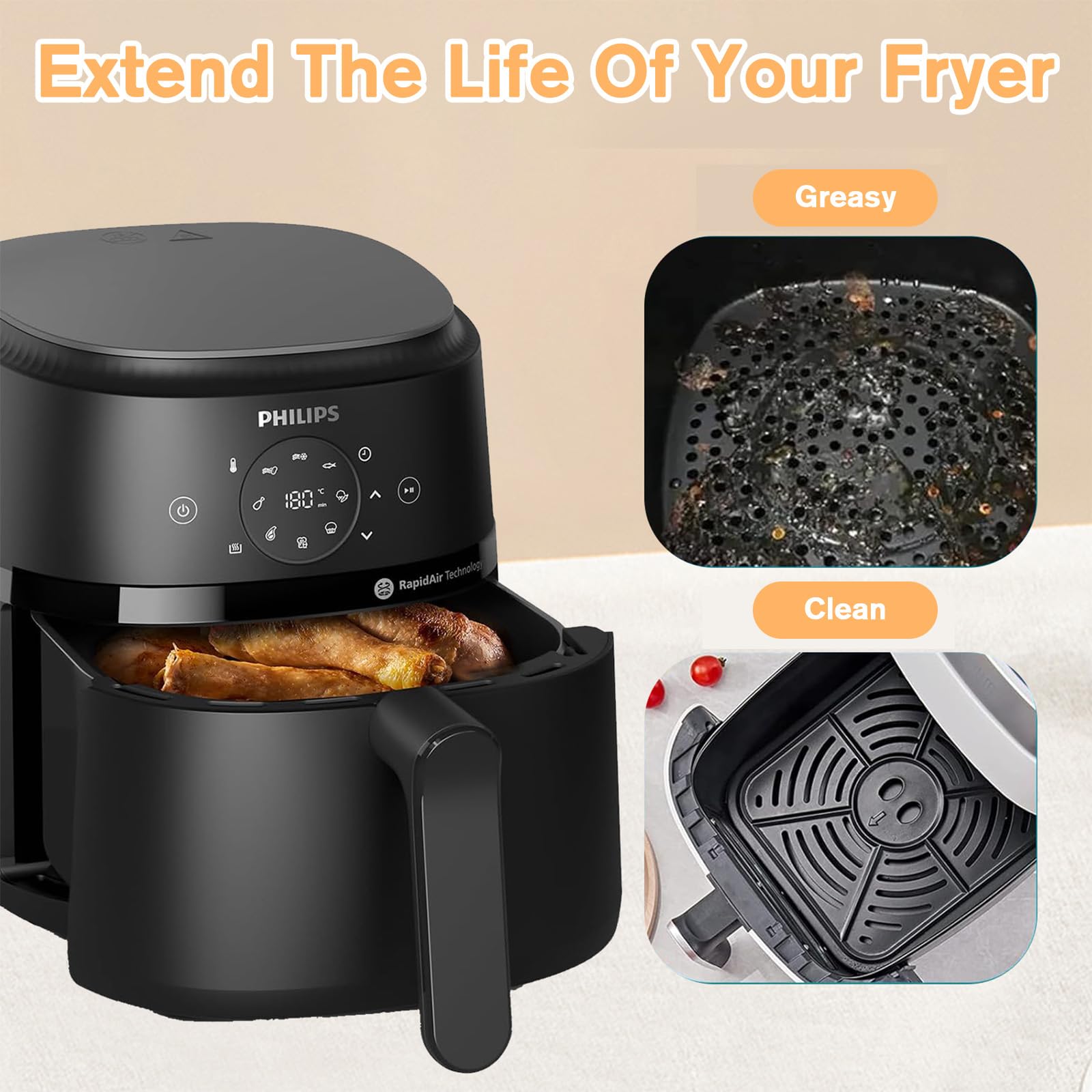 VEGCOO Philips Airfryer 4.2L Silikonform Set für NA229/00 & NA320/00 (4-teilig) - Hitzebeständig 230°C, Spülmaschinenfest, Fritteusenzubehör mit Griff & Antihaft