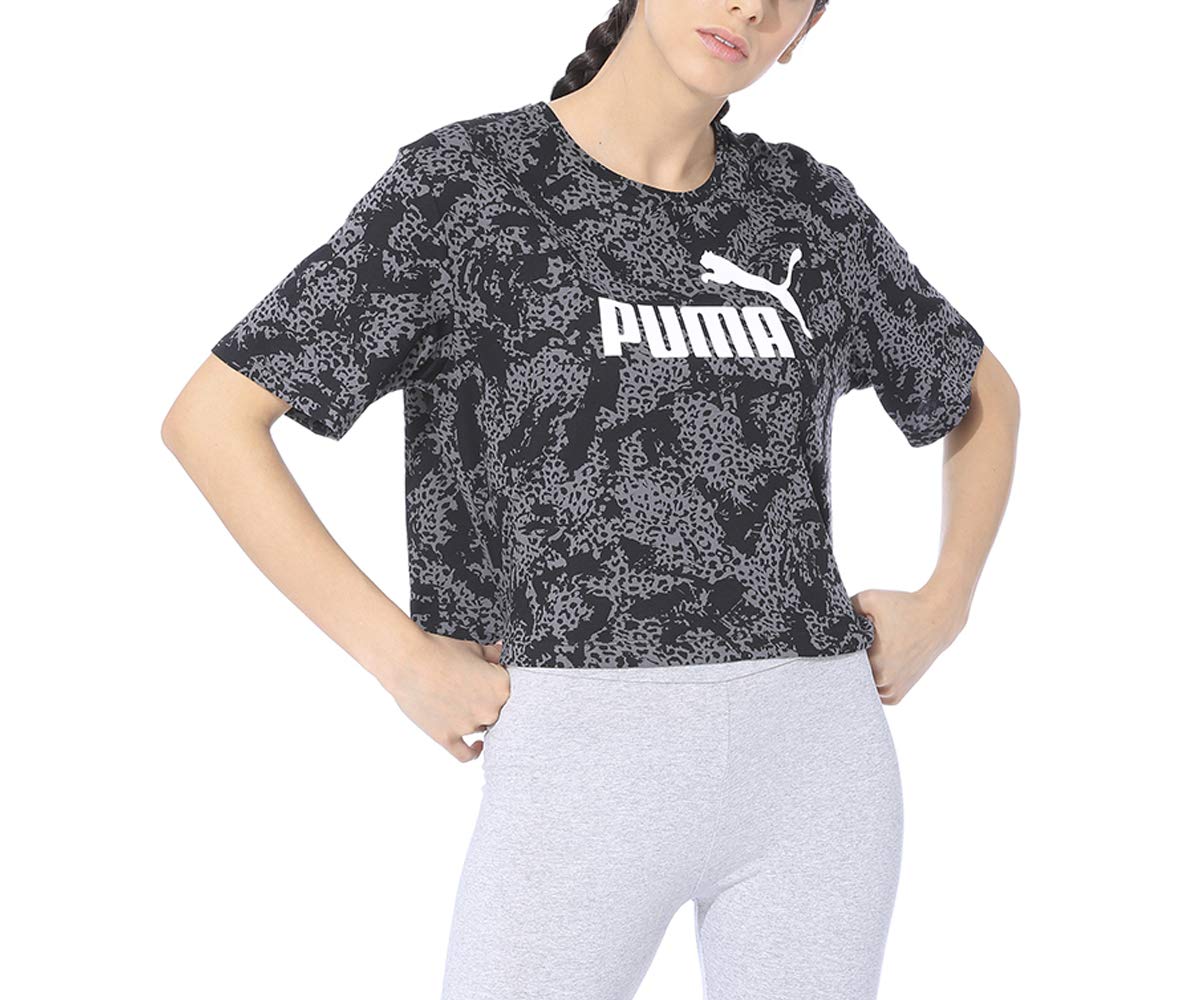 PUMAT-Shirt Elevated ESS Cropped Logo AOP Black Grey