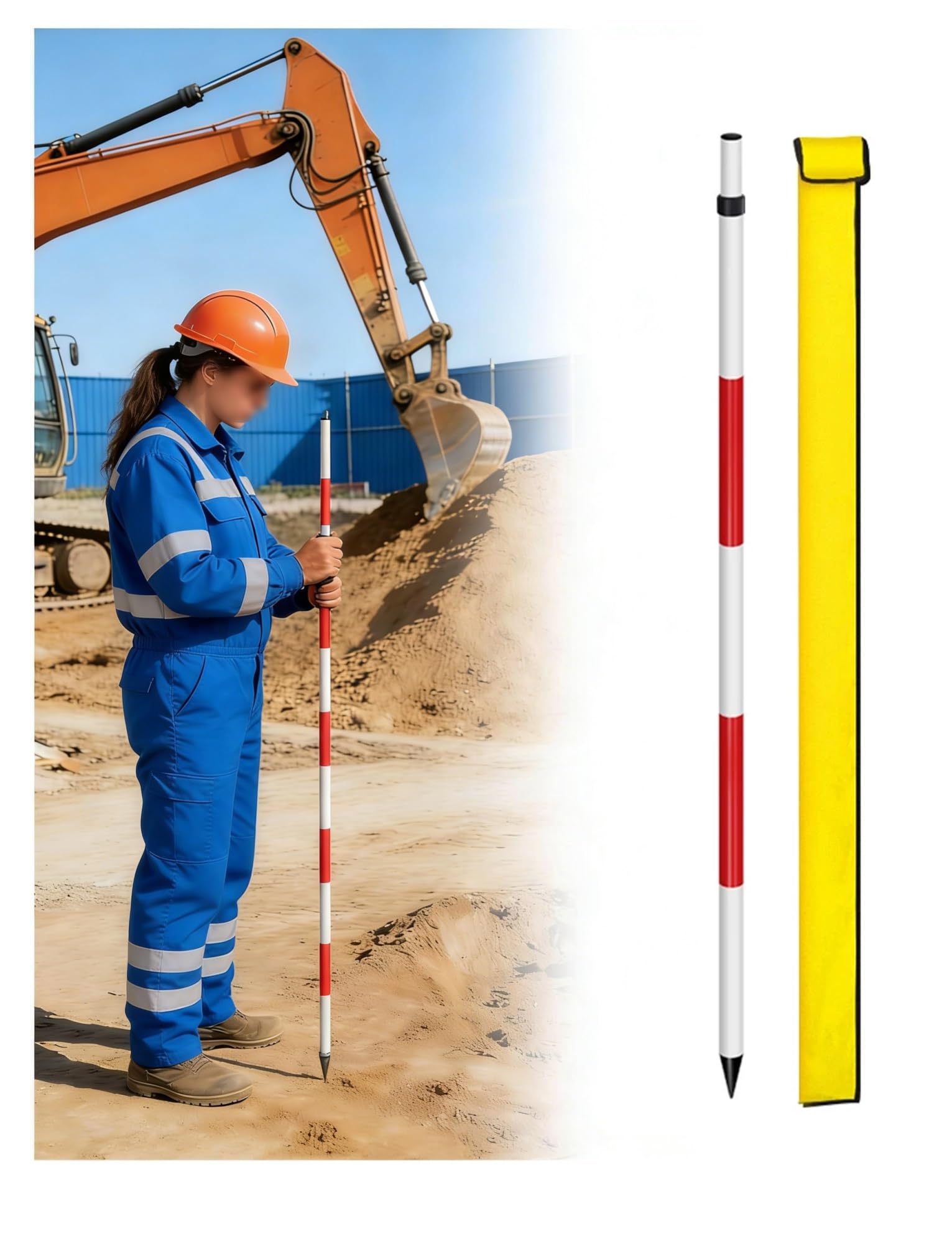 Telescopic Heavy Aluminum Alloy Prism Rod Set Survey Pole,Total Station Surveying Equipment for Road and Municipal Engineering(16.4 Feet)