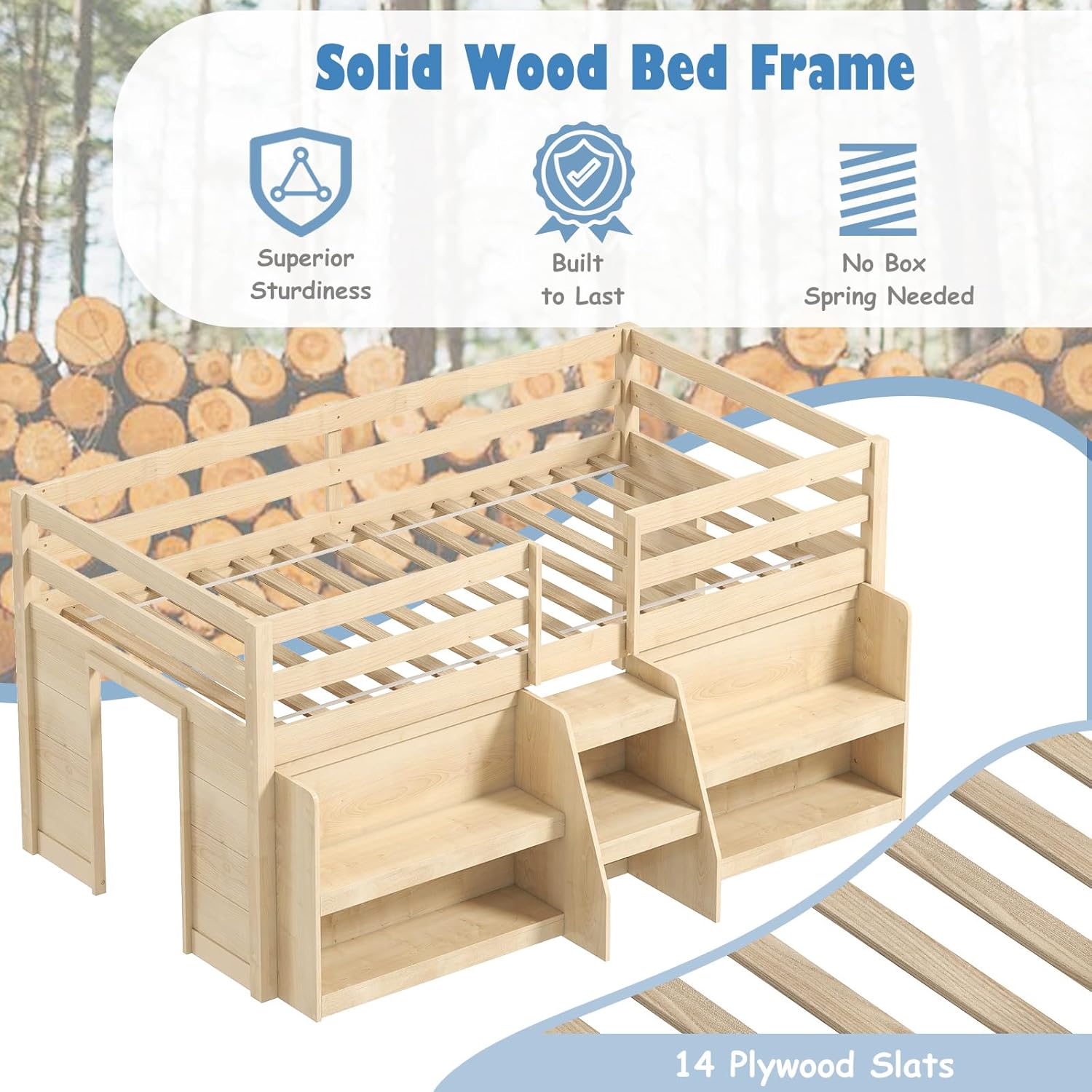 Image showing the two integrated bookshelves of the loft bed, suitable for books, decorations, and snacks, along with the ampyotoq ostidagi bo'sh joy.