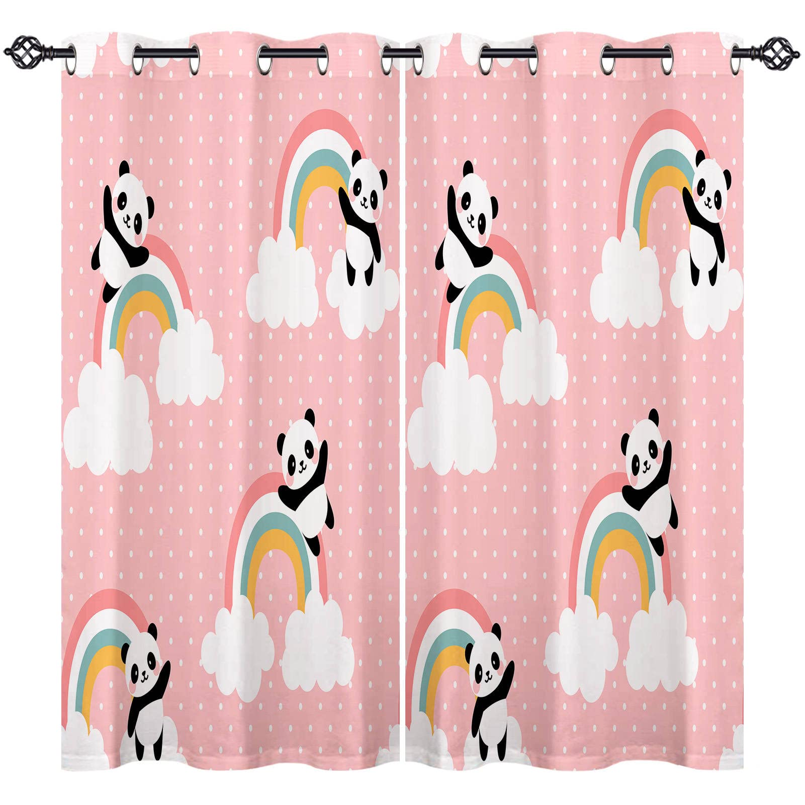 ANHOPE Panda Curtains Eyelet 80% Blackout Room Darkening Curtains Panda Bear Cloud Rainbow Print Pattern Thermal Light Blocking Window Drapes for Kids Bedroom Living Room 66 x 54 Inch Drop 2 Panels — image 1
