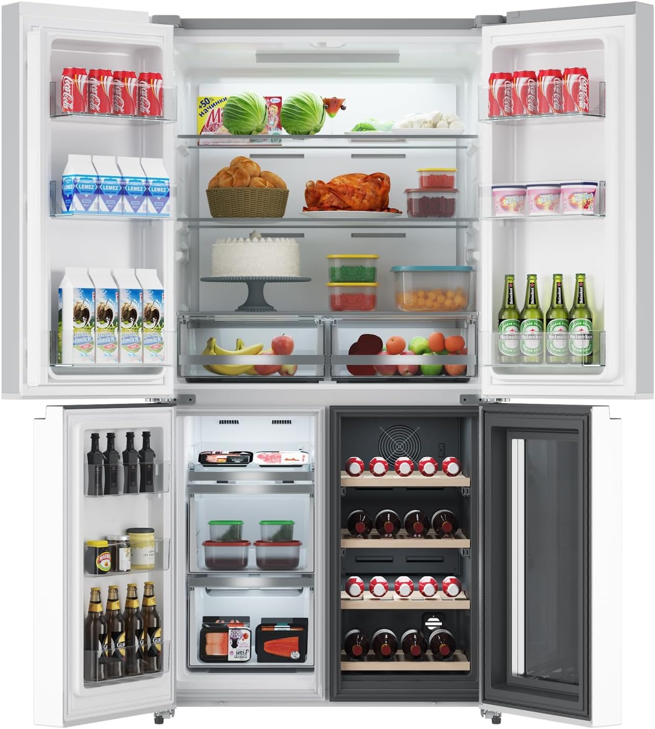 Garvee 35.6 in French Door Refrigerator 4 Door with Wine Cooler, 21 Cu.Ft Freestanding Counter Depth Fridge with Freezer, Touch Control Display, Fingerprint Resistant Stainless Steel