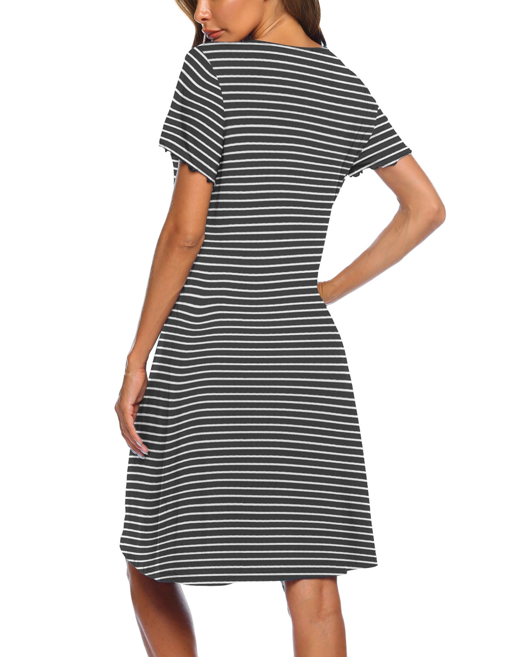 Ekouaer Camicia da Notte Donna Manica Corta Bottoni con Scollo a V Pigiama da Notte