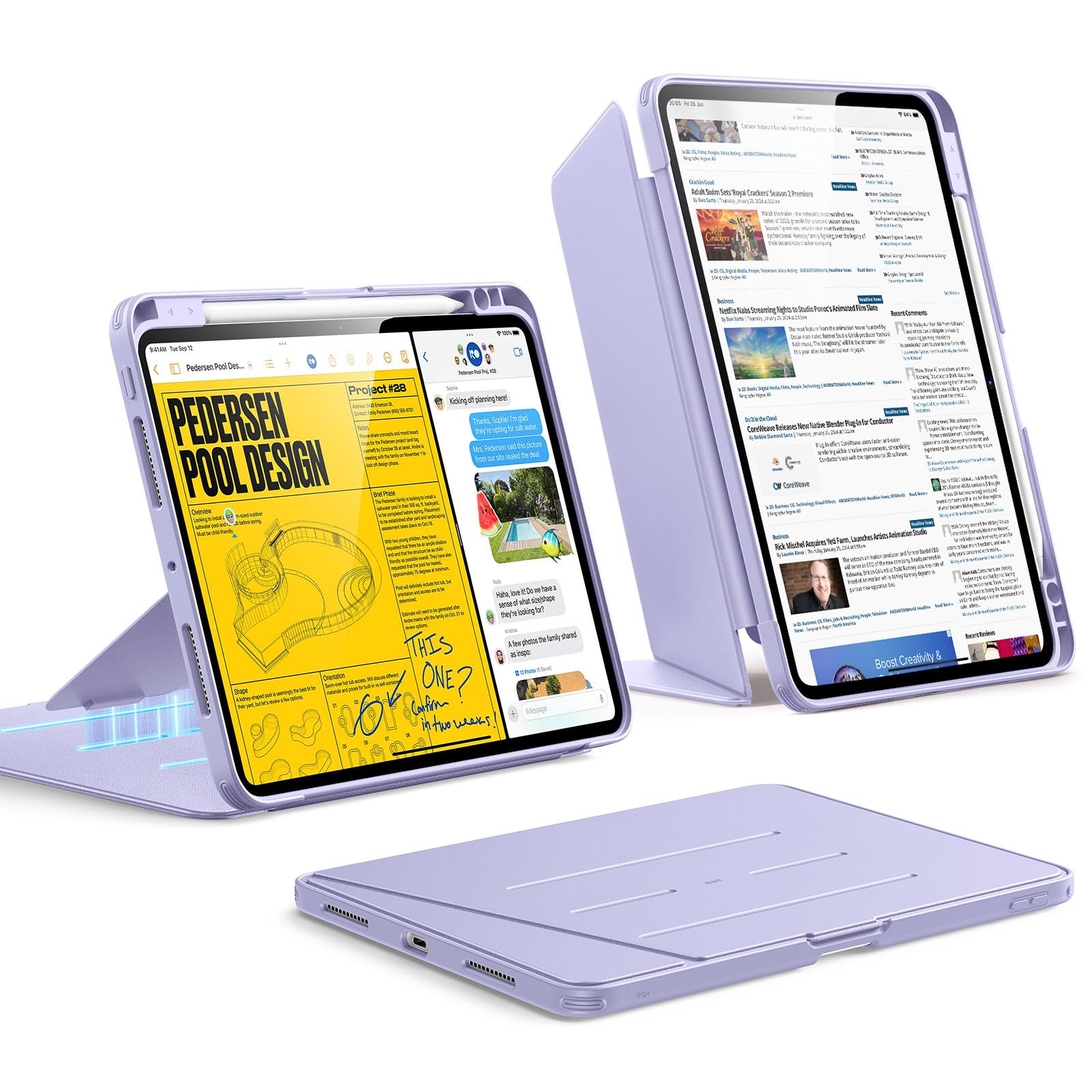 Photo 1 of ESR for iPad Pro 11 Inch Case (M5/M4) 2025/2024, Vertical Stand Cover with Pencil Holder, Ultra-Stable Magnetic Case, Multi Stand Angles, Flip Series, Purple