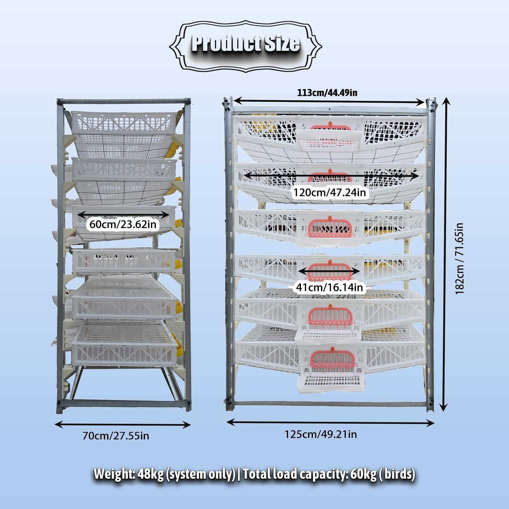 Jaula para Codornices 6 Niveles - Capacidad 420 Aves | Marco Híbrido ABS/Acero Reforzado | Diseño Vertical Compacto para Granjas Interiores/Patio/Comerciales(Size:360-420 Adult Quails)