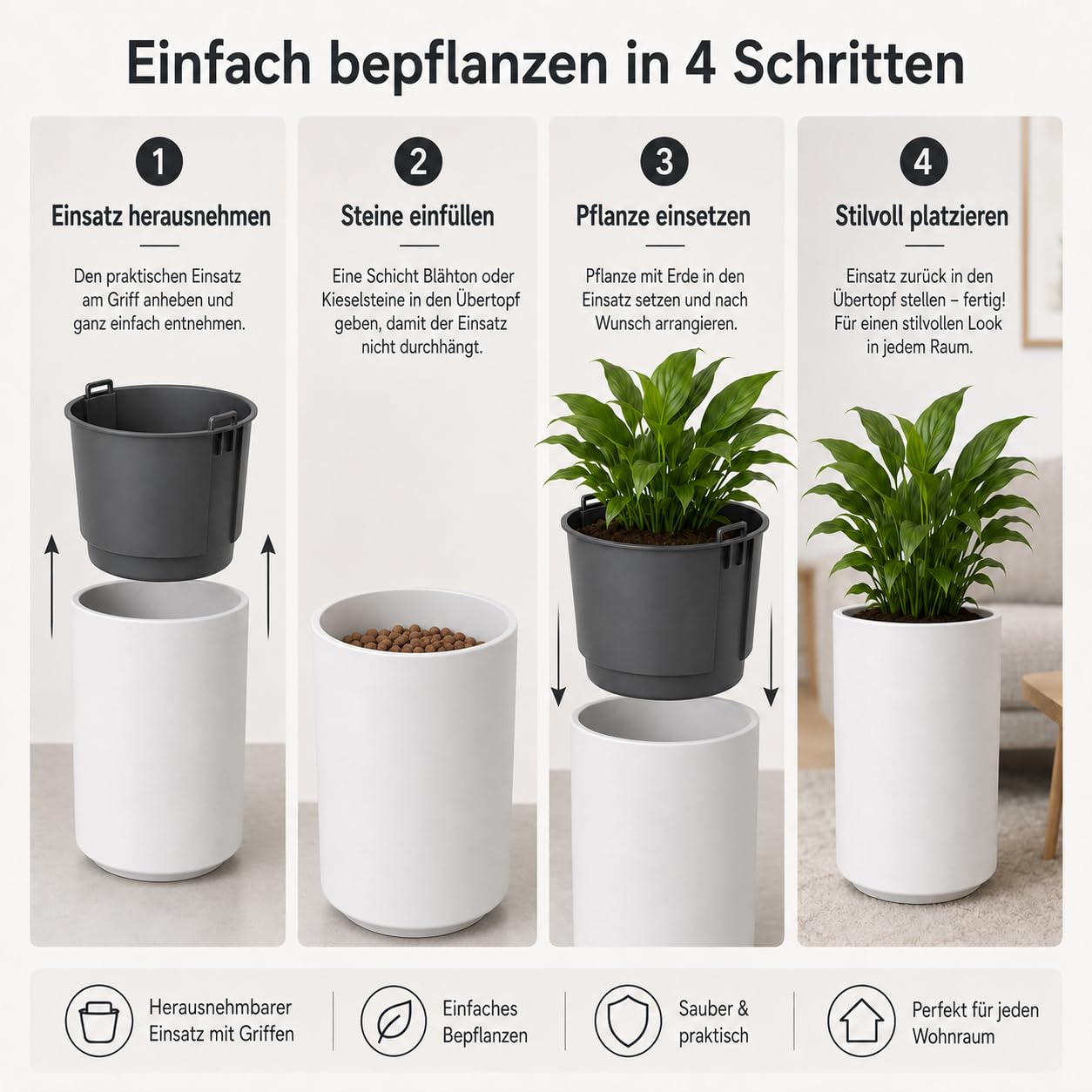 Tymar Blumentopf groß aussen, Übertöpf Gross, Pflanzkübel 58 cm hoch