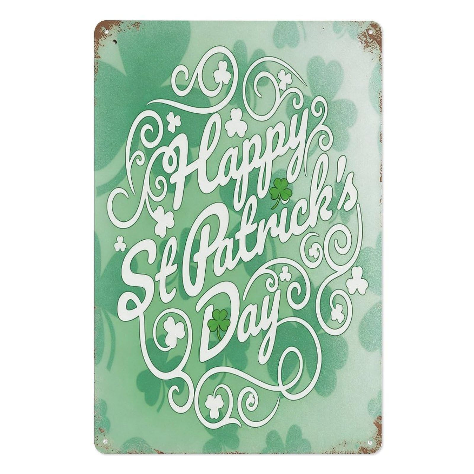 peiyeety Happy St Patrick’s Day Metal Tin Sign 8x12 Inch, Vintage Green Shamrock Floral Typography Pub Bar Wall Decor Plaque, Irish Holiday Wall Art