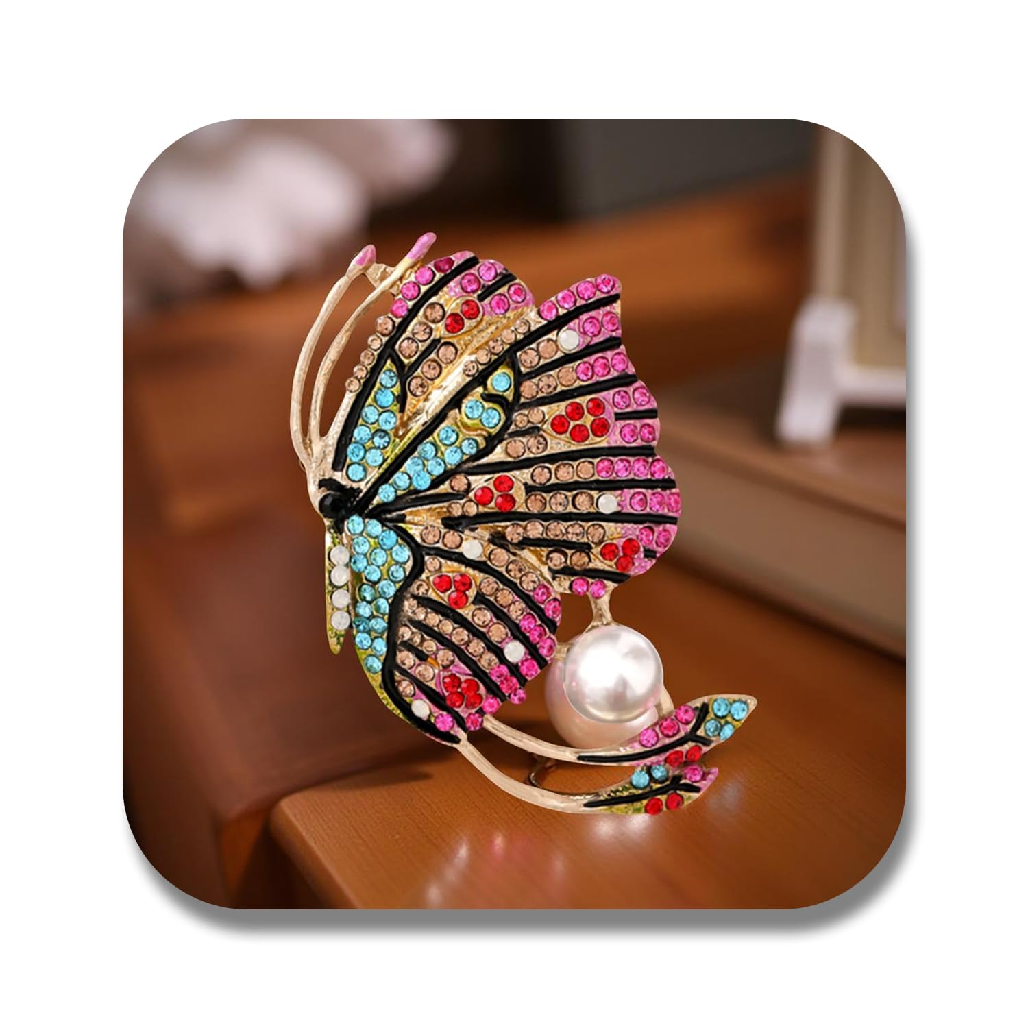 FASHIONS Glittery Colorful Rhinestone Butterfly Lapel Brooch Pin For Womens (Butterfly Saree Brooch)-image-10