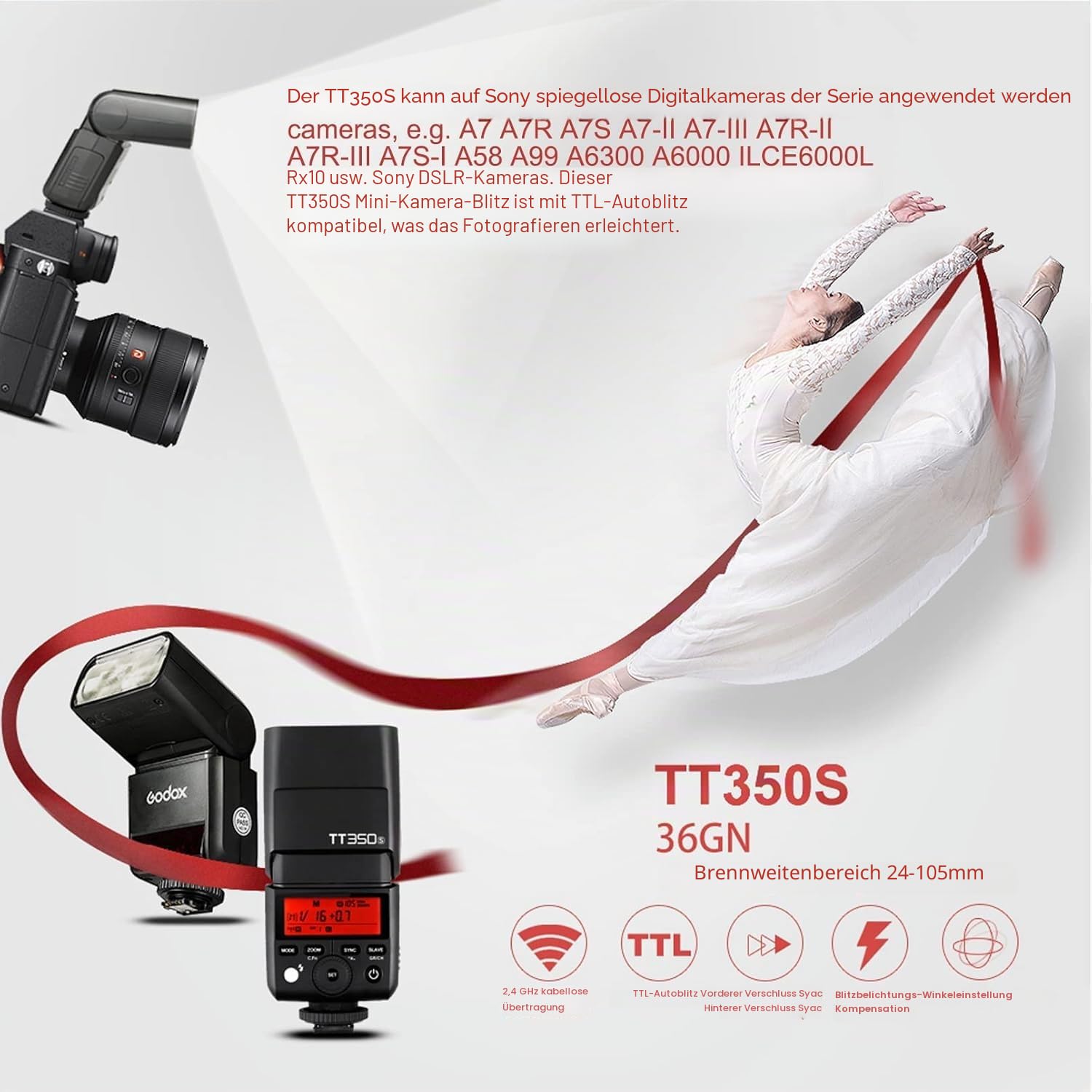 Godox Blitzgerät TT350S Systemblitzgerät für Sony Kameras