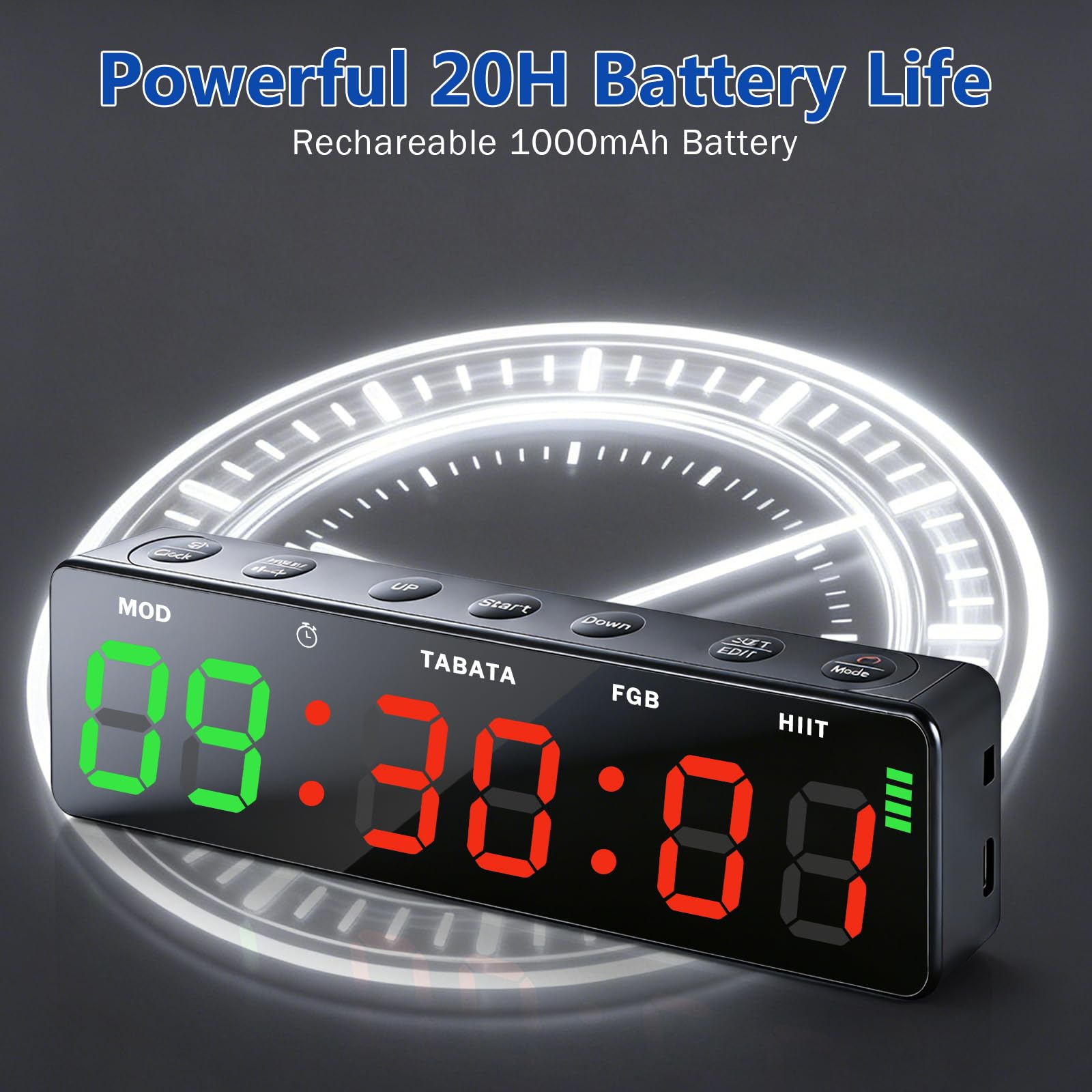 Timer Palestra LED Magnetico Ricaricabile, Cronometro Digitale Countdown/Count Up, 5 Livelli Luminosità per HIIT TABATA EMOM