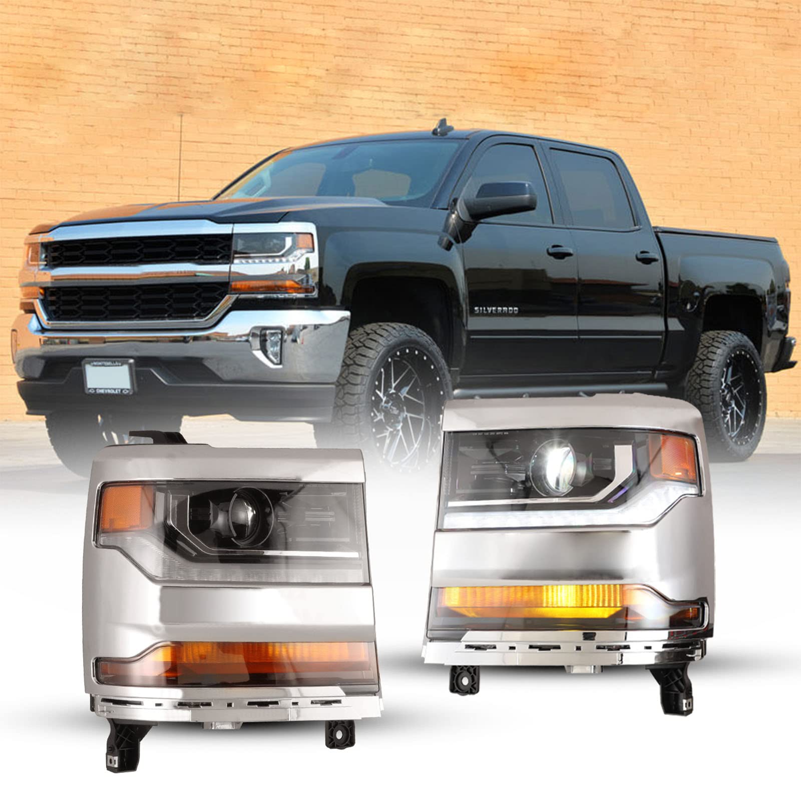 AUTOWIKI LED DRL Headlights Front Lamp Fit For 2016 2017 2018 2019 Chevy Silverado 1500 Chevrolet HID Head Lights Headlamp Assemblies