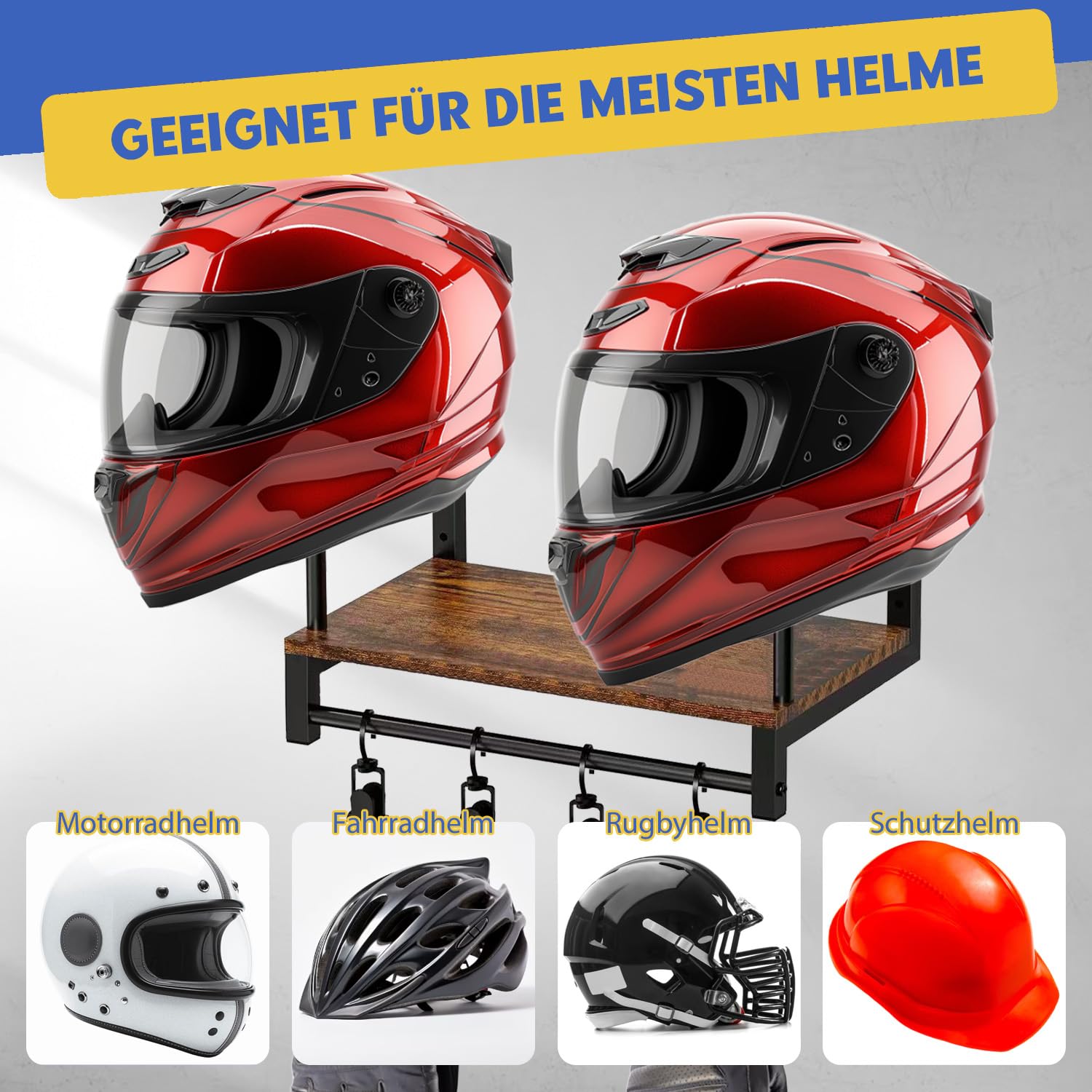 Helm Halterung Wandhalterun, Multifunktional Motorradhelmhalter Plattenständer Display Organizer mit Motorradzubehör Helmaufhänger Wandhalterung für Fußballmotorräder, Jacke, Handschuhe