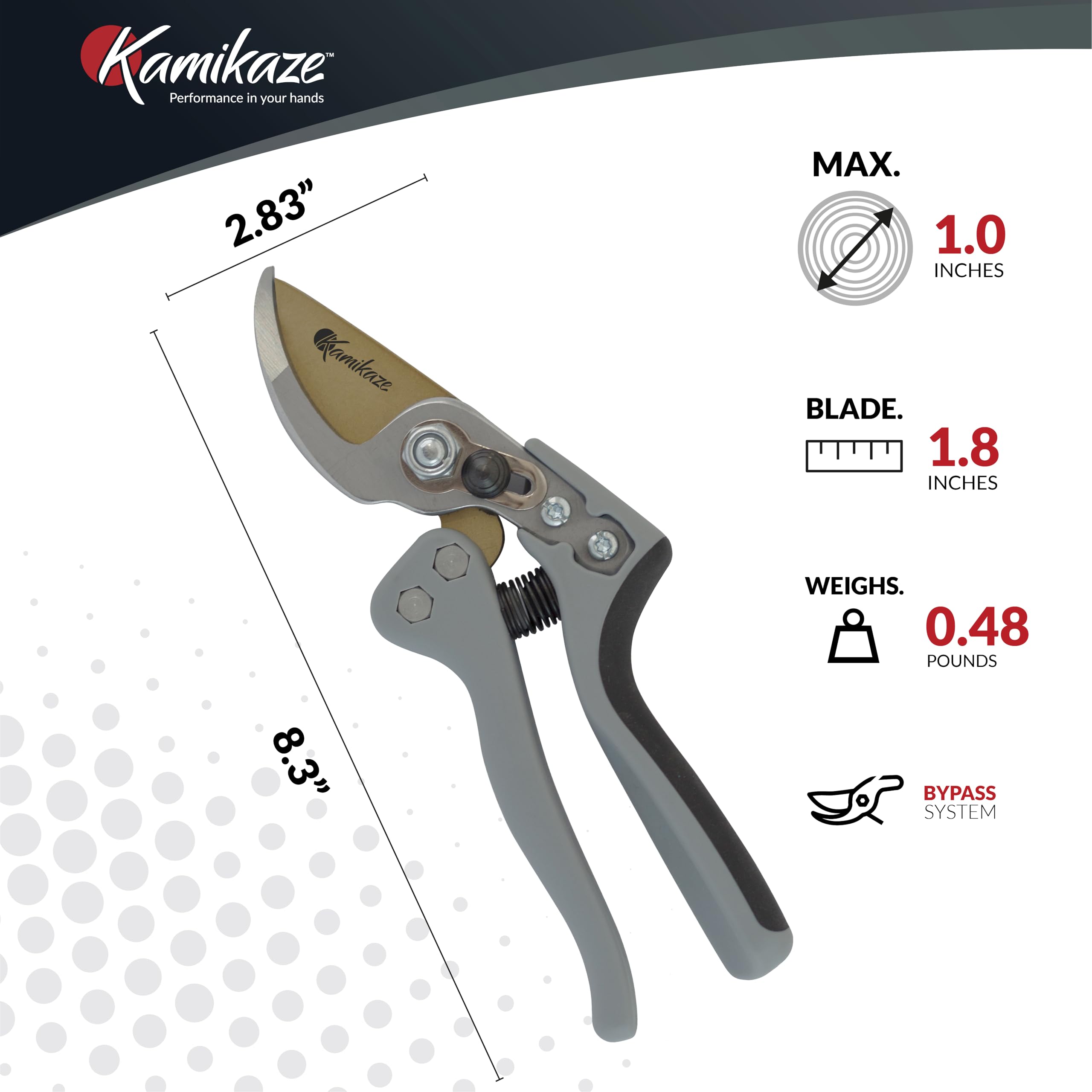 KAMIKAZE - Tijeras de podar profesionales resistentes para jardinería, mango ergonómico cómodo, hoja de derivación SK5 de acero de alto carbono, corta ramas de hasta 1 pulgada, cortaúñas de jardín