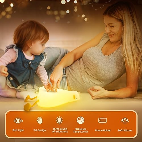 Miniatura 2 de Lámpara de pato de crisis existencial, luz nocturna de pato con puerto de carga, luz LED de silicona regulable de 3 niveles, luz de pato plana,