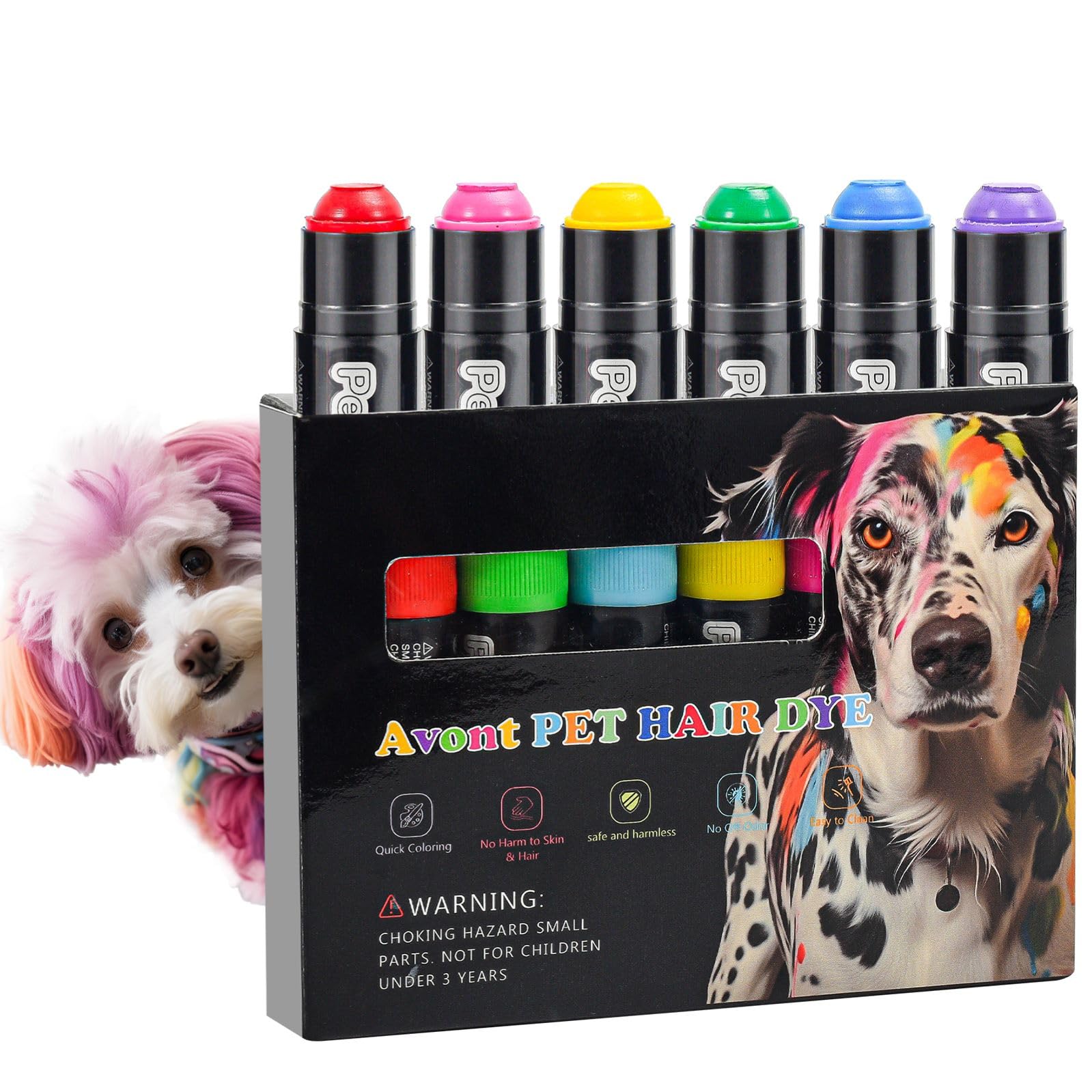 Avont Dog Hair Dye Paint Temporary, Per Fur Markers Non Toxic Safe Hair Color Painting Styling Crayon for Cats Horses Cattle Livestock -6 Colors