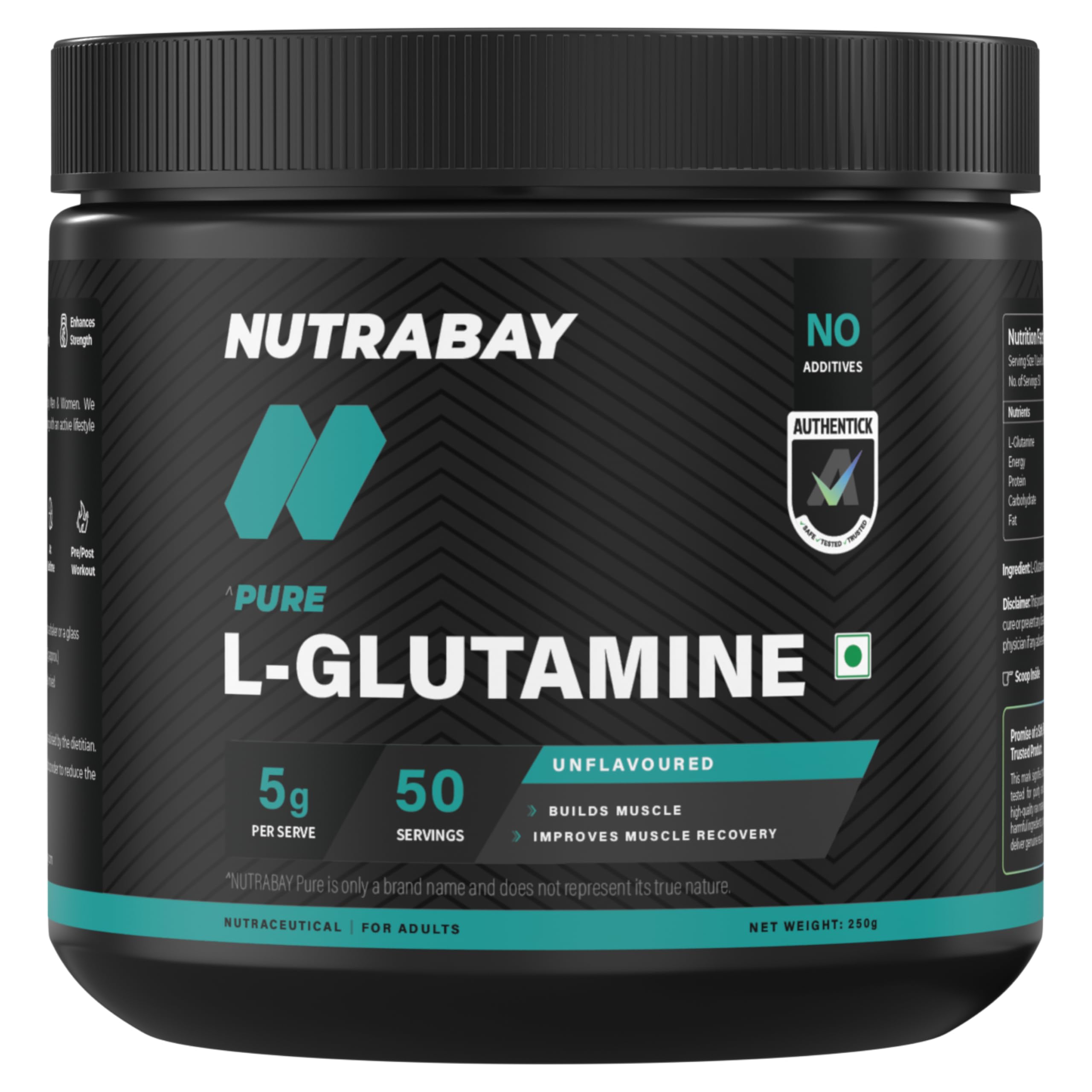 Nutrabay Pure L-Glutamine Powder, Amino Acid - Post Workout Supplement for Muscle Growth & Recovery - 250g, Unflavoured-image-27