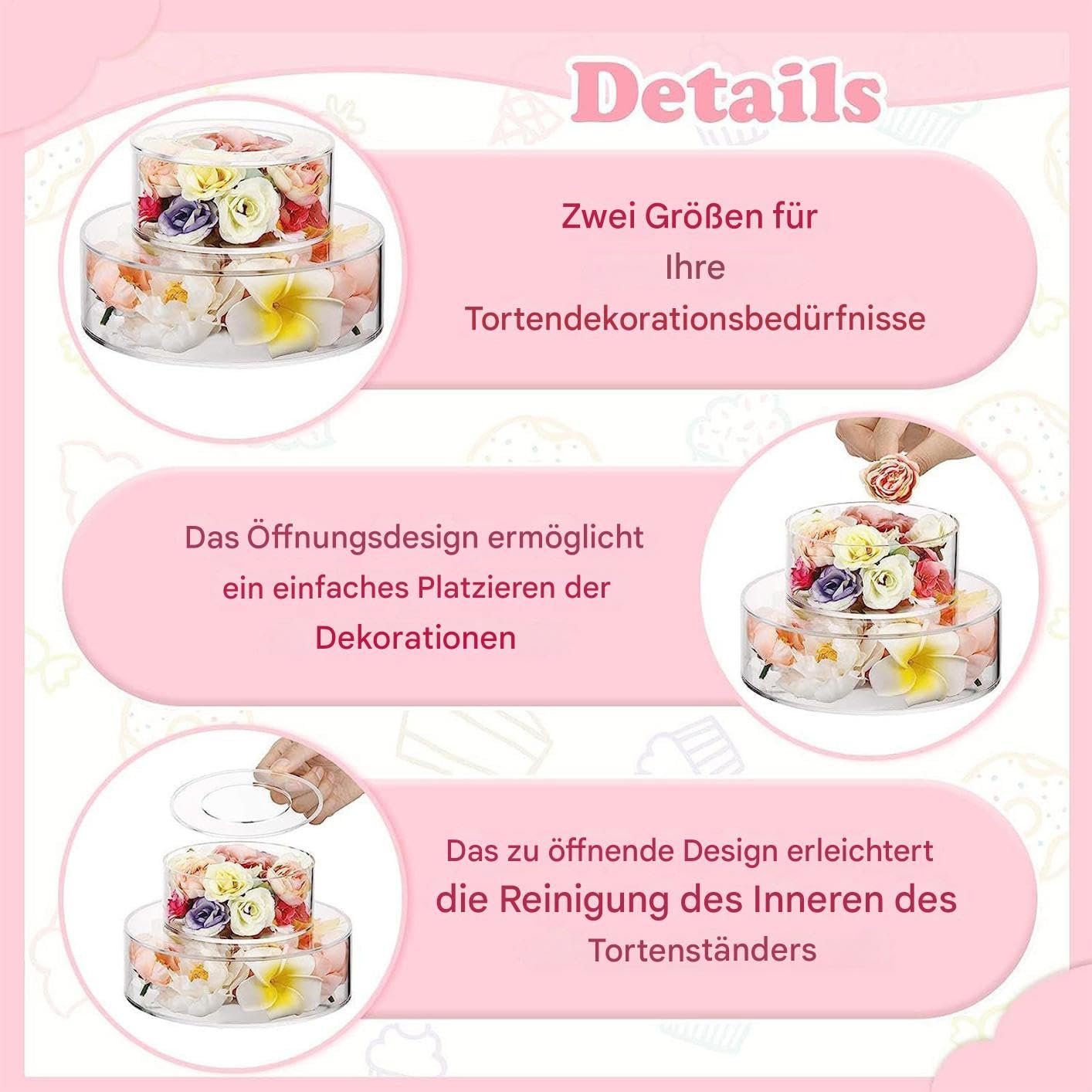 Alzata per torte, manga corta, trasparente, set di presentazione da tavolo per dessert, per matrimoni, compleanni, Natale, feste, vacanze, buffet, casa, ufficio, cibo, biscotti, pasticceria