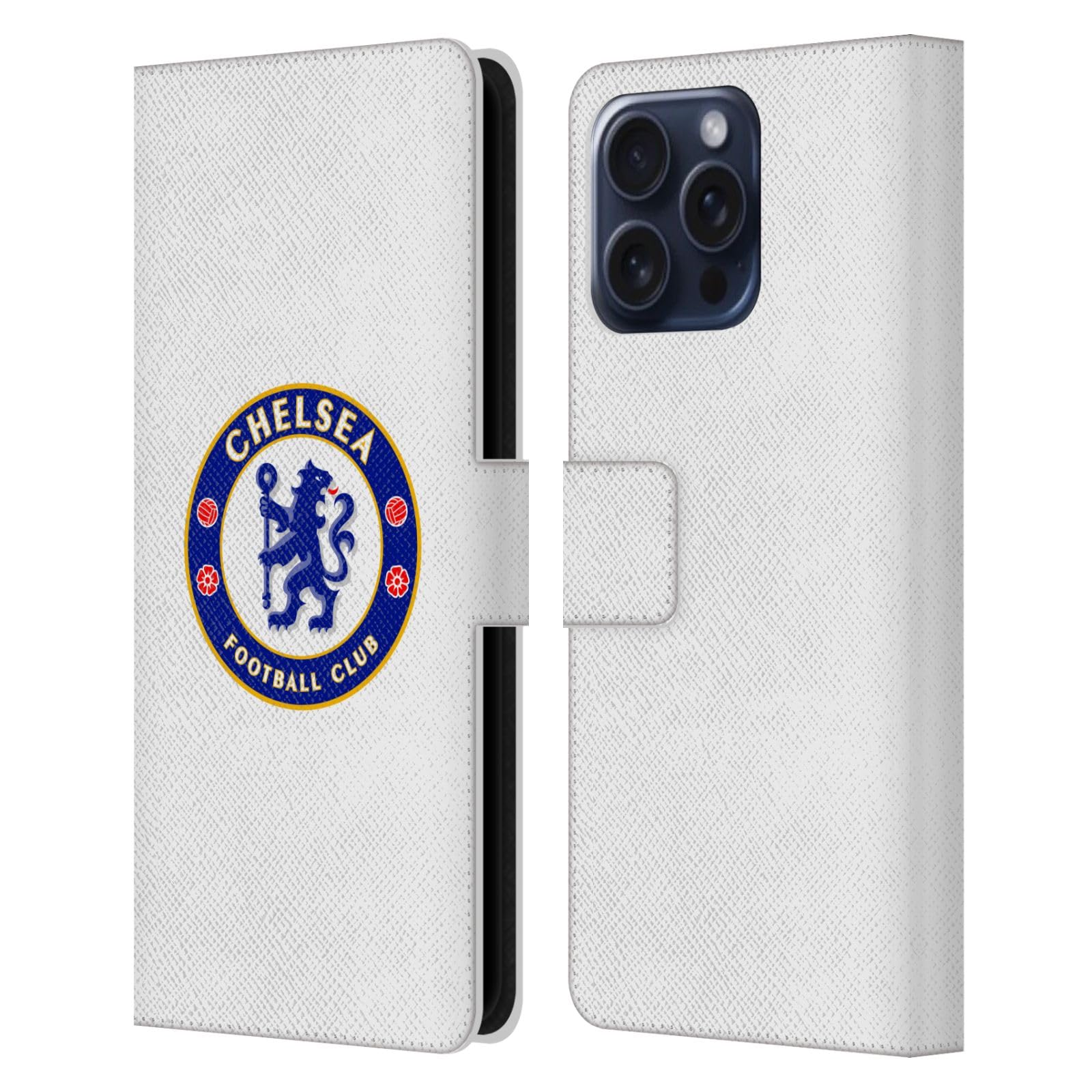 Head Case Designs Officially Licensed Chelsea Football Club Plain White Crest Leather Flip Case Compatible With Apple iPhone 16 Pro Max