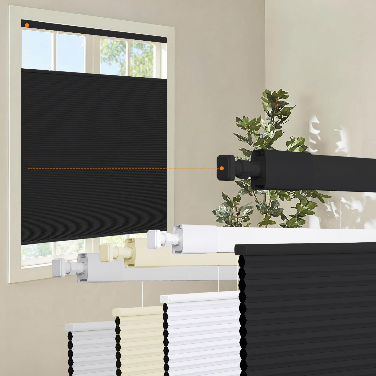 No Drill Blackout Top Down Bottom Up Cellular Blinds No Tools Custom Cordless Honeycomb Shades for Window Privacy Blinds Window Treatment(Black,147cm W x 150cm H) โ image 1
