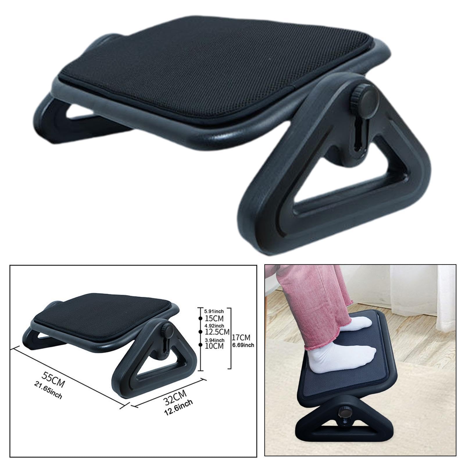 Harilla Poggiapiedi Sotto La Scrivania, Sgabello per Impiegati, Ergonomico, Regolabile in Sei Altezze, Accessori Da Viaggio, per Giochi, Ufficio, Casa, Nero