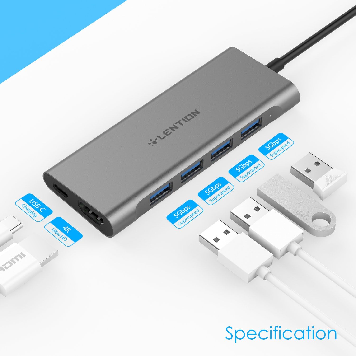 Exсluѕіvе LENTION USB-C Multi-Port Hub with 4K HDMI Output, 4 USB 3.0, Type C Charging Compatible 2021-2016 MacBook Pro, New Mac Air & Surface, Chromebook, More, Stable Driver Adapter (CB-C35, Space Gray) 🔥 LENTION USB-C Multi-Port Hub with 4K HDMI Output, 4 USB 3.0, Type C Charging Compatible 2021-2016 MacBook Pro, New Mac Air & Surface, Chromebook, More, Stable Driver Adapter (CB-C35, Space Gray)
